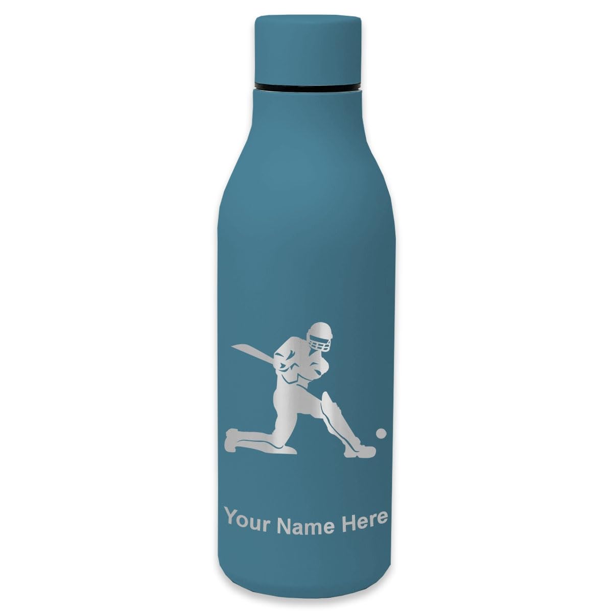 LaserGram Double Wall Insulated Stainless Steel Water Bottle with Personalized Engraving - Cricket Player Gift, Gym, Office & Outdoor Sports Hydration Bottle