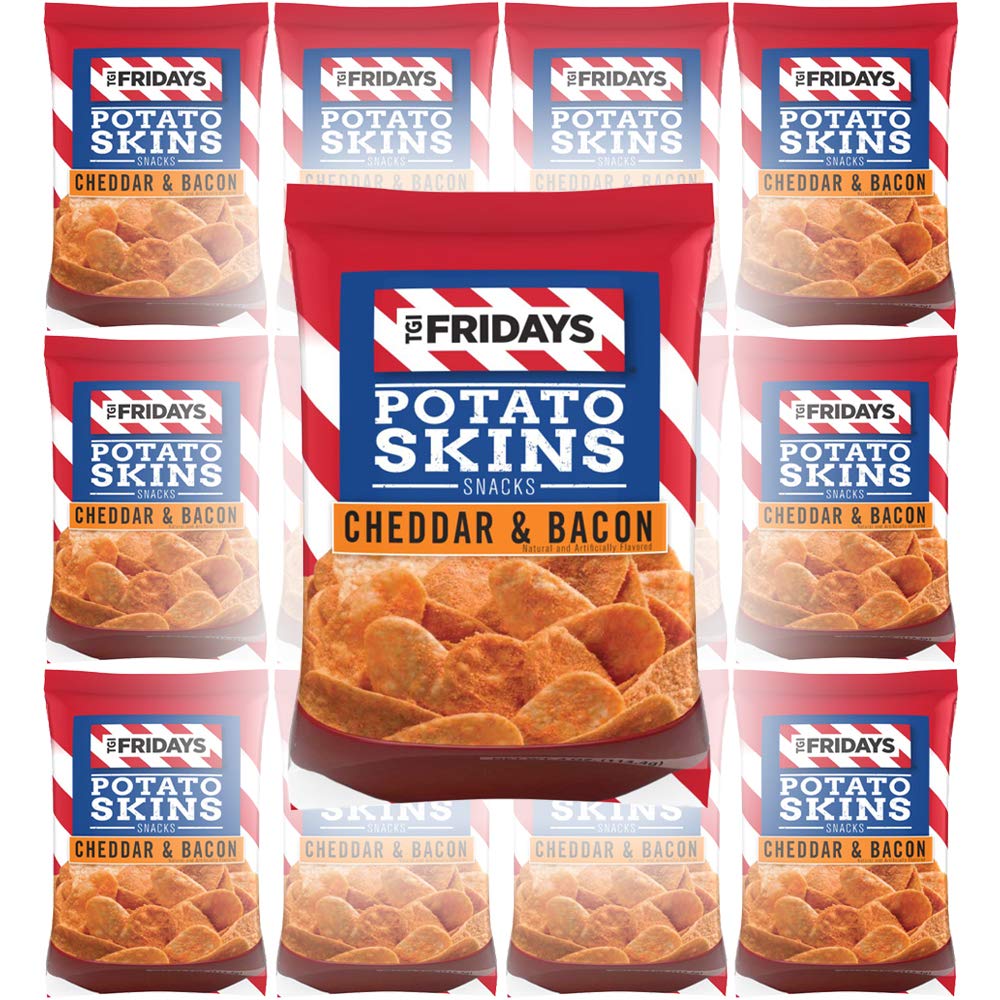 TGI Fridays Potato Skins Snacks - Cheddar & Bacon Flavor, 1oz Bags (Pack of 12, 12oz Total) | Crunchy Party Snack for Game Nights, Movie Time & Office Breaks