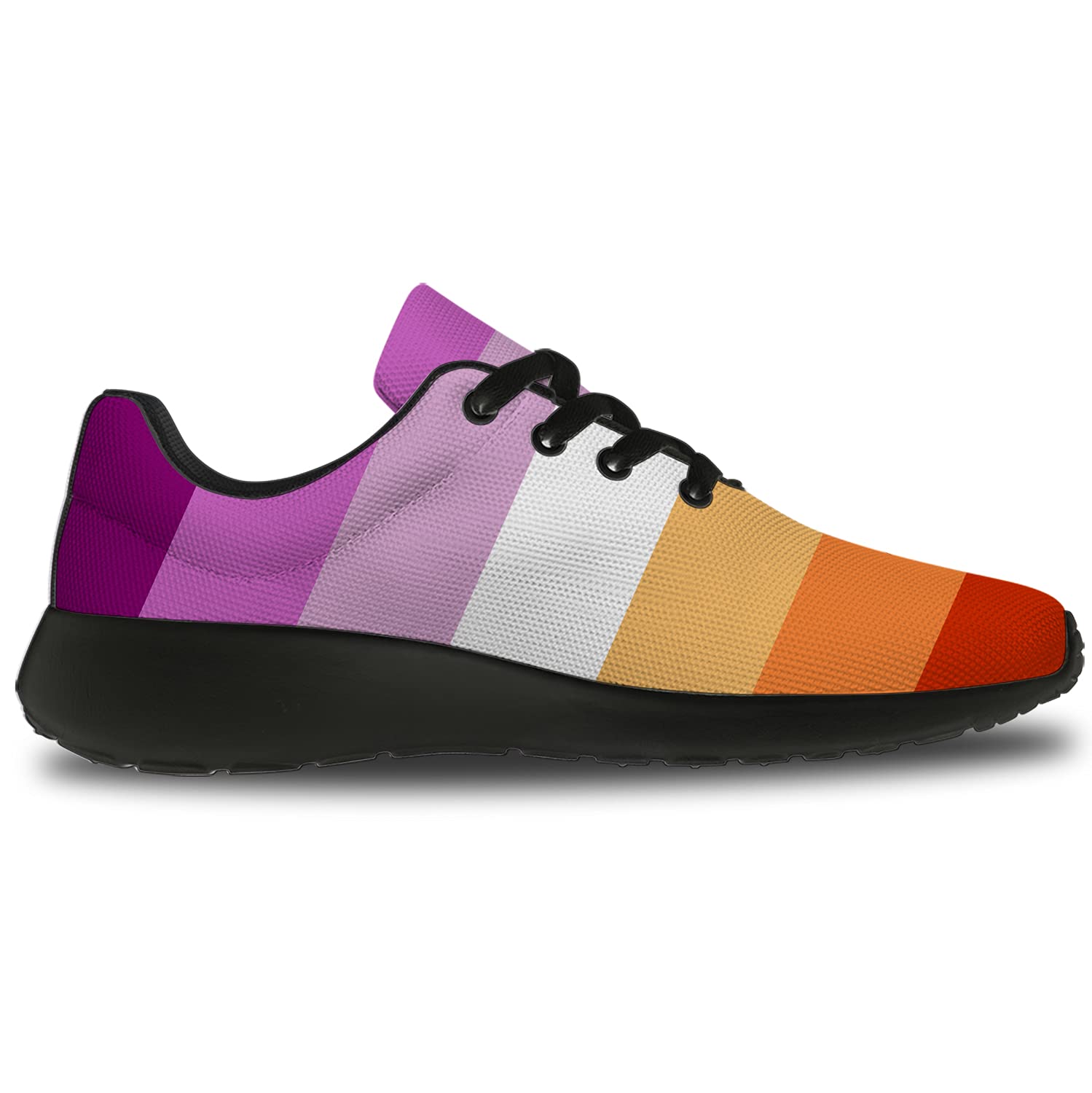 **LGBTQ Pride Running Shoes for Men & Women - Comfortable Walking & Tennis Sneakers with Sunset Lesbian Flag Design - Size 11.5 Men/14 Women - Black - Perfect for Pride Parades, Workouts & Casual Wear**