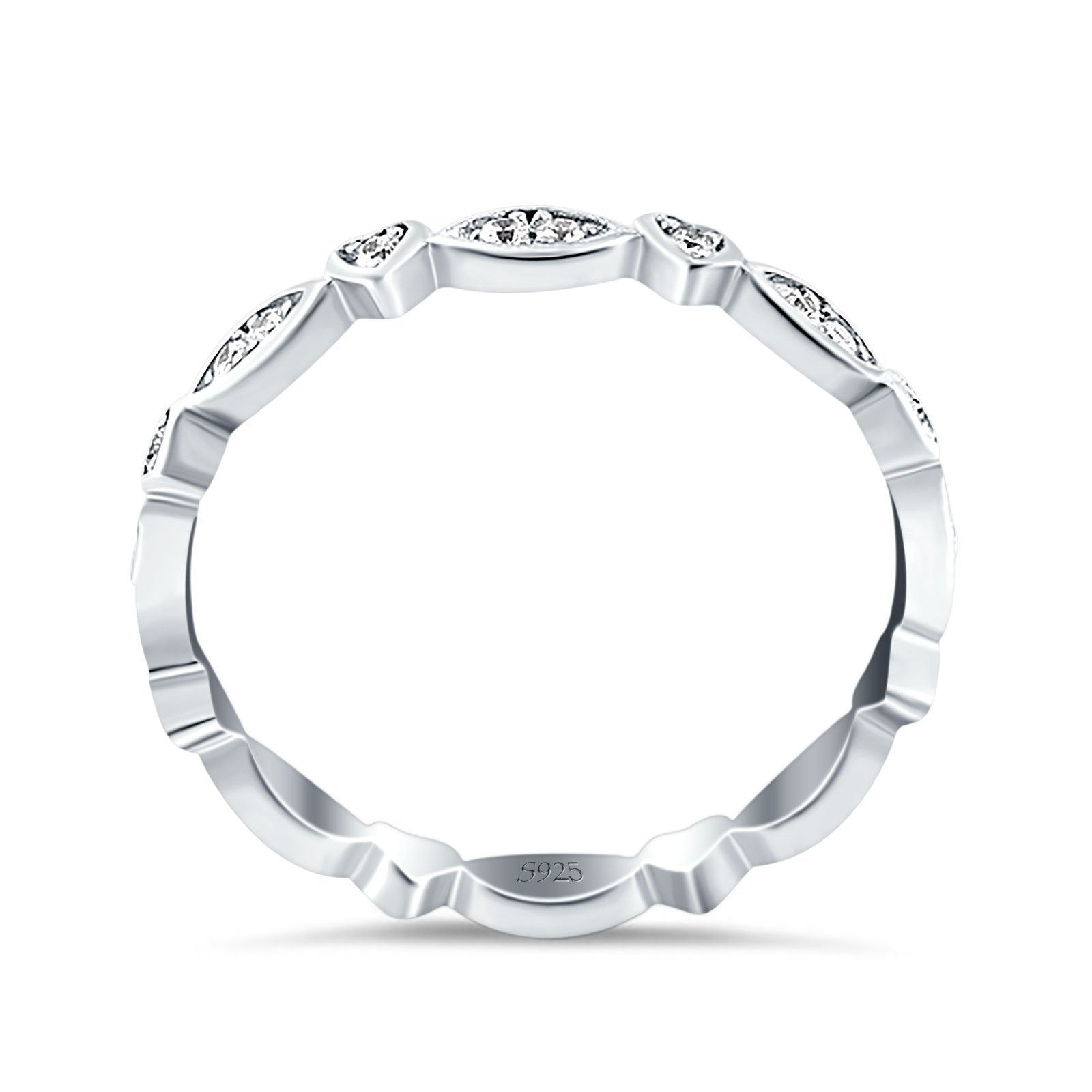 3mm Art Deco Marquise & Heart Wedding Band - 925 Sterling Silver with Simulated Cubic Zirconia | Elegant Eternity Ring for Women, Anniversary Gift, Bridal Jewelry, Special Occasion Accessory