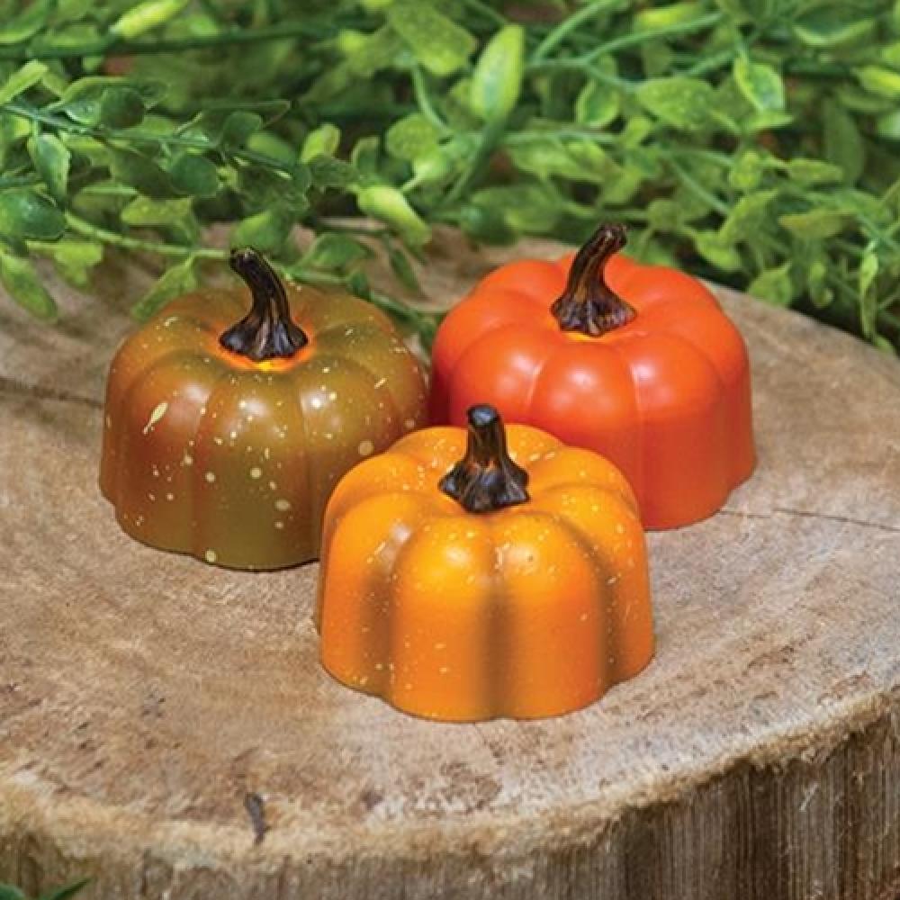 Pumpkin Tealight Candles Set of 3 - Assorted Colors for Halloween, Thanksgiving & Fall Decor - Perfect for Centerpieces, Mantels & Seasonal Displays
