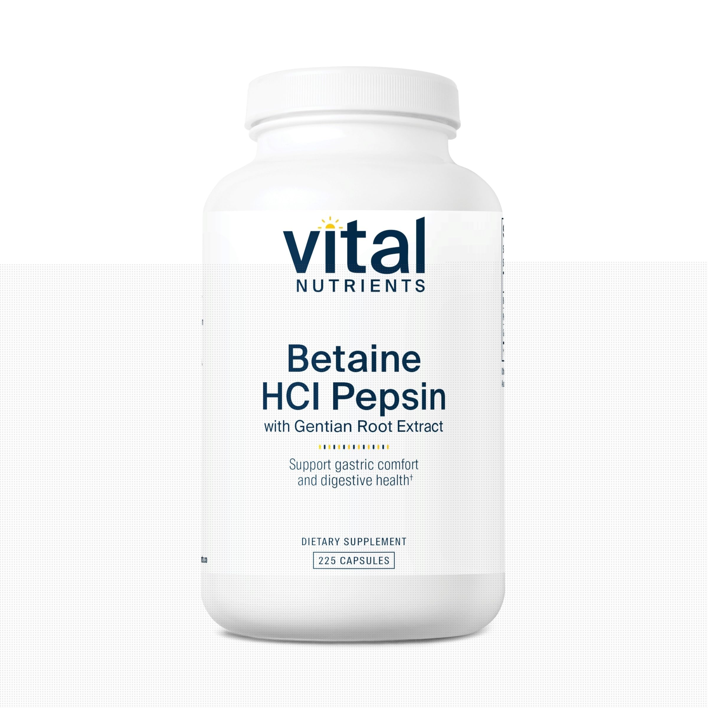 Vital Nutrients Betaine HCL Pepsin with Gentian Root Extract | Digestive Enzyme Supplement for Protein Digestion & Nutrient Absorption | Gluten-Free, Dairy-Free, Soy-Free | 225 Capsules | Supports Healthy Digestion After Meals & Occasional Indigestion Relief