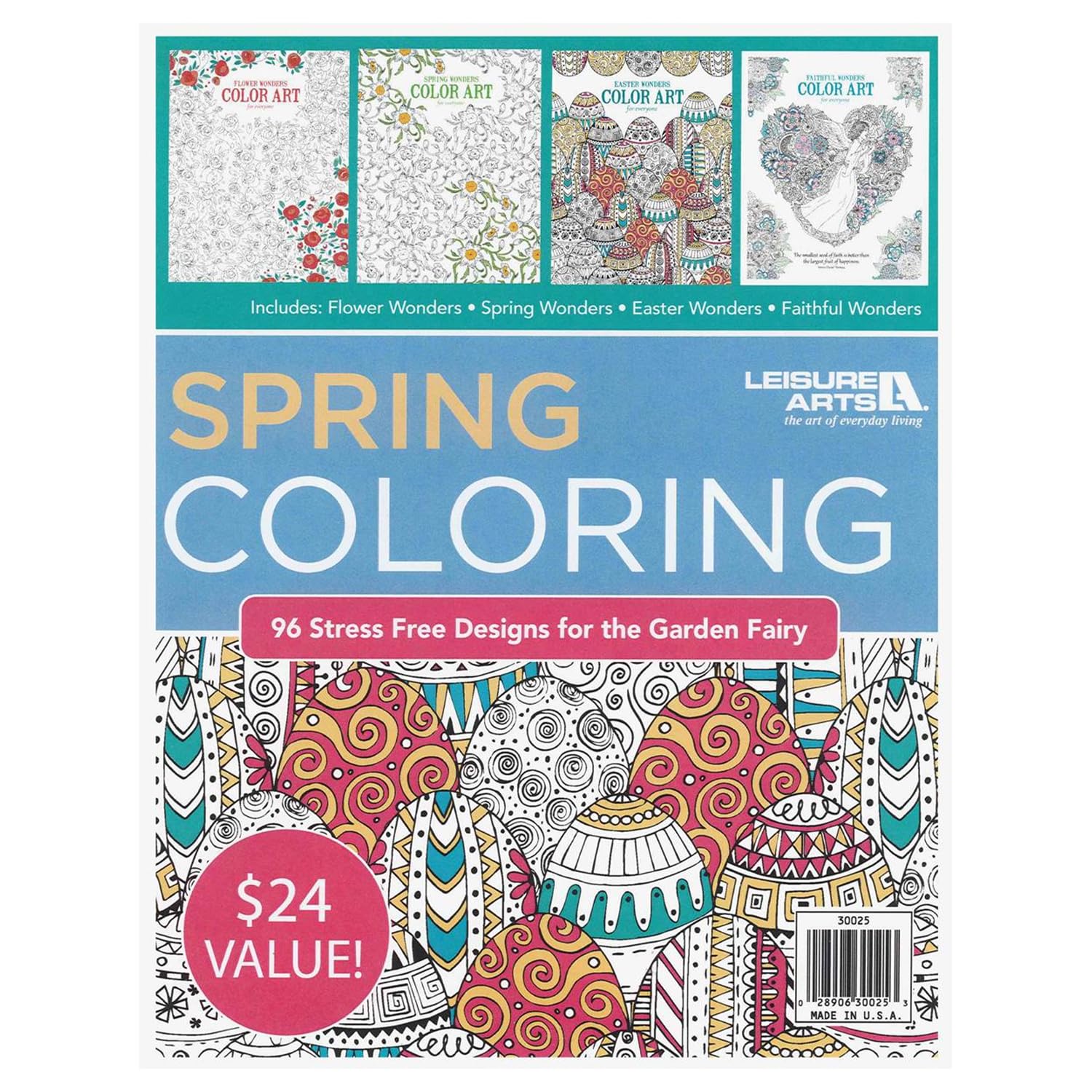 Leisure Arts Spring Coloring Book Bundle for Adults - Stress Relief & Relaxation, Anxiety Relief Coloring Books for Mindfulness & Meditation - Perfect for Home, Office & Travel