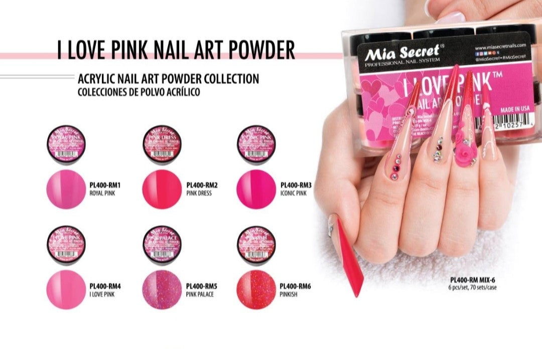 MIA SECRET COLOR ACRYLIC COLLECTIONS - I LOVE PINK Nail Polish Set | Long-Lasting Gel Nail Art Kit for Manicure & Pedicure | Perfect for Home Salon, Parties & Special Occasions