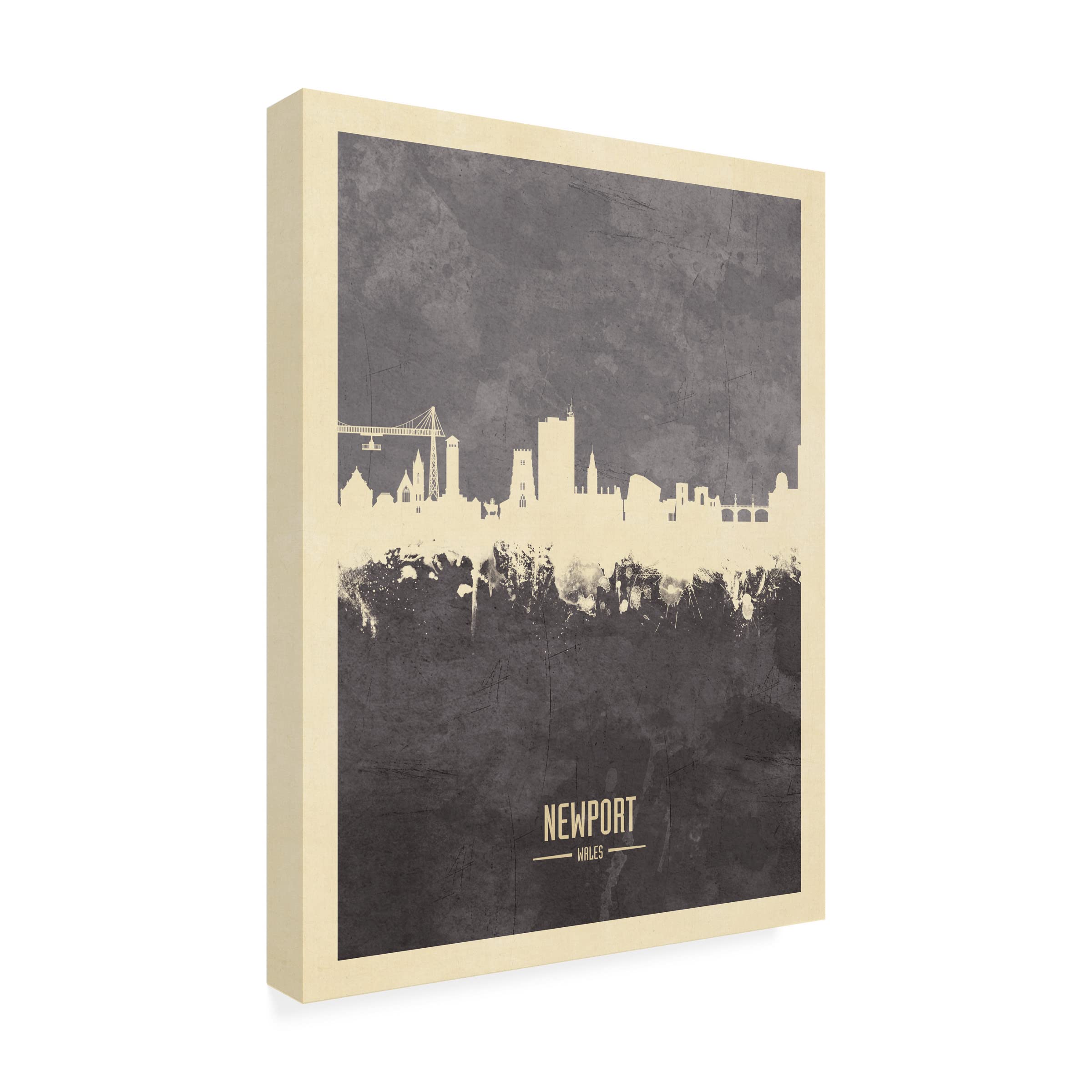 Michael Tompsett Newport Wales Skyline Gray Canvas Art Print - Modern Coastal Wall Decor for Living Room, Bedroom & Office