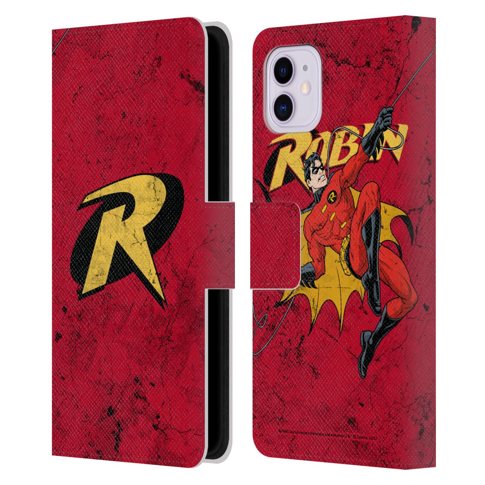 Head Case Designs 官方授权蝙蝠侠DC漫画标志 Grunge 罗宾皮革书型钱包保护壳 适用于苹果iPhone 11 商务休闲时尚必备