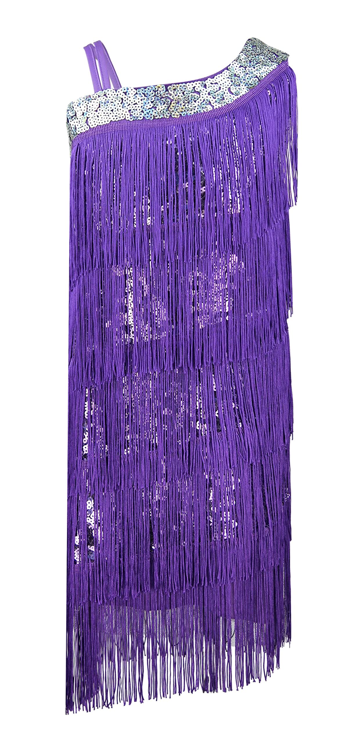 1920s Kids Sequined Fringed Chicken Feather Dress - Latin Dance Costume Set for Girls Performance, Party, Halloween & Stage Show