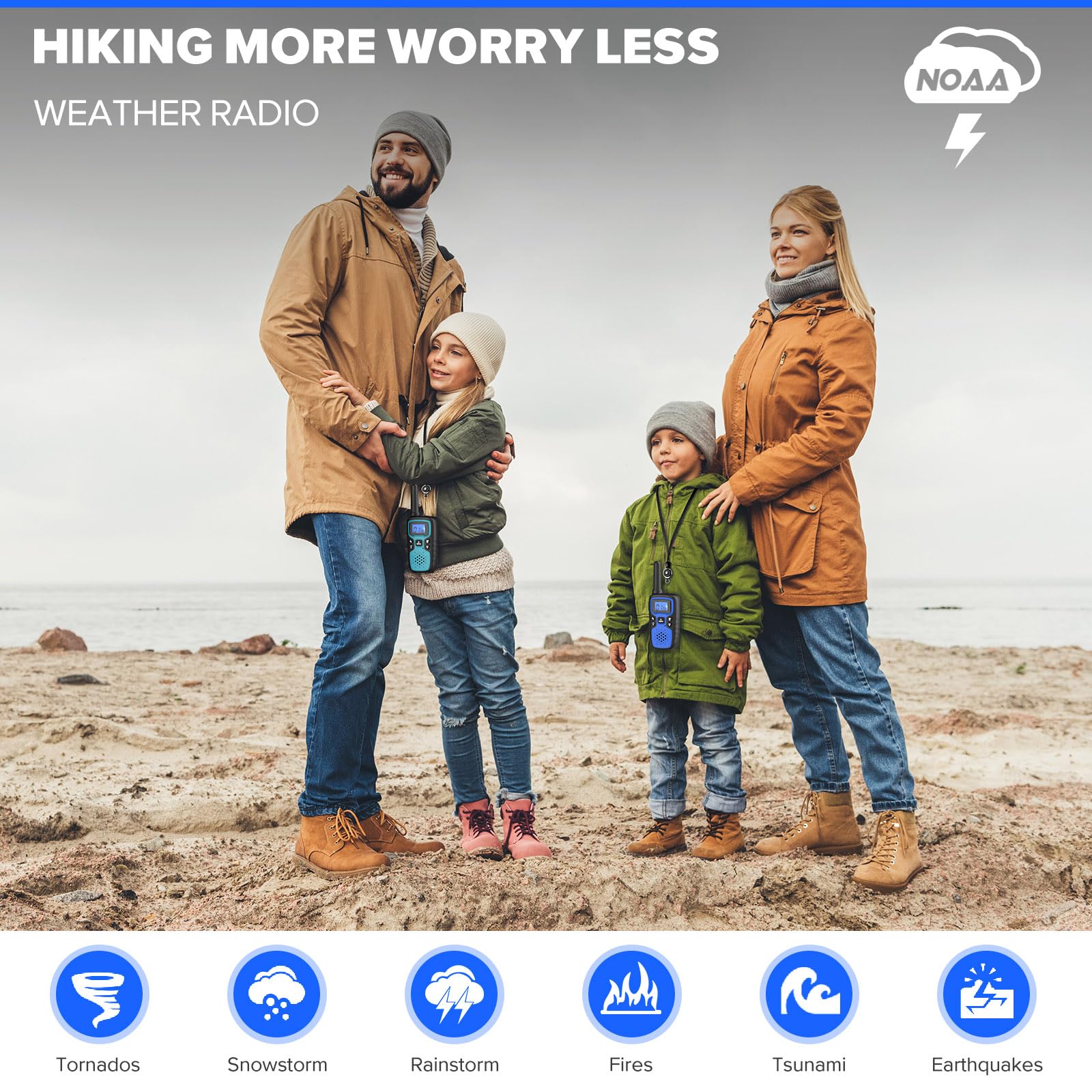 Long Range Walkie Talkies for Adults - Rechargeable 2 Way Radios with NOAA Weather Alert, SOS Siren, VOX & LED Light | Perfect for Hiking, Camping, Emergencies & Outdoor Adventures (4 Pack) - Ideal Gift for Kids & Adults