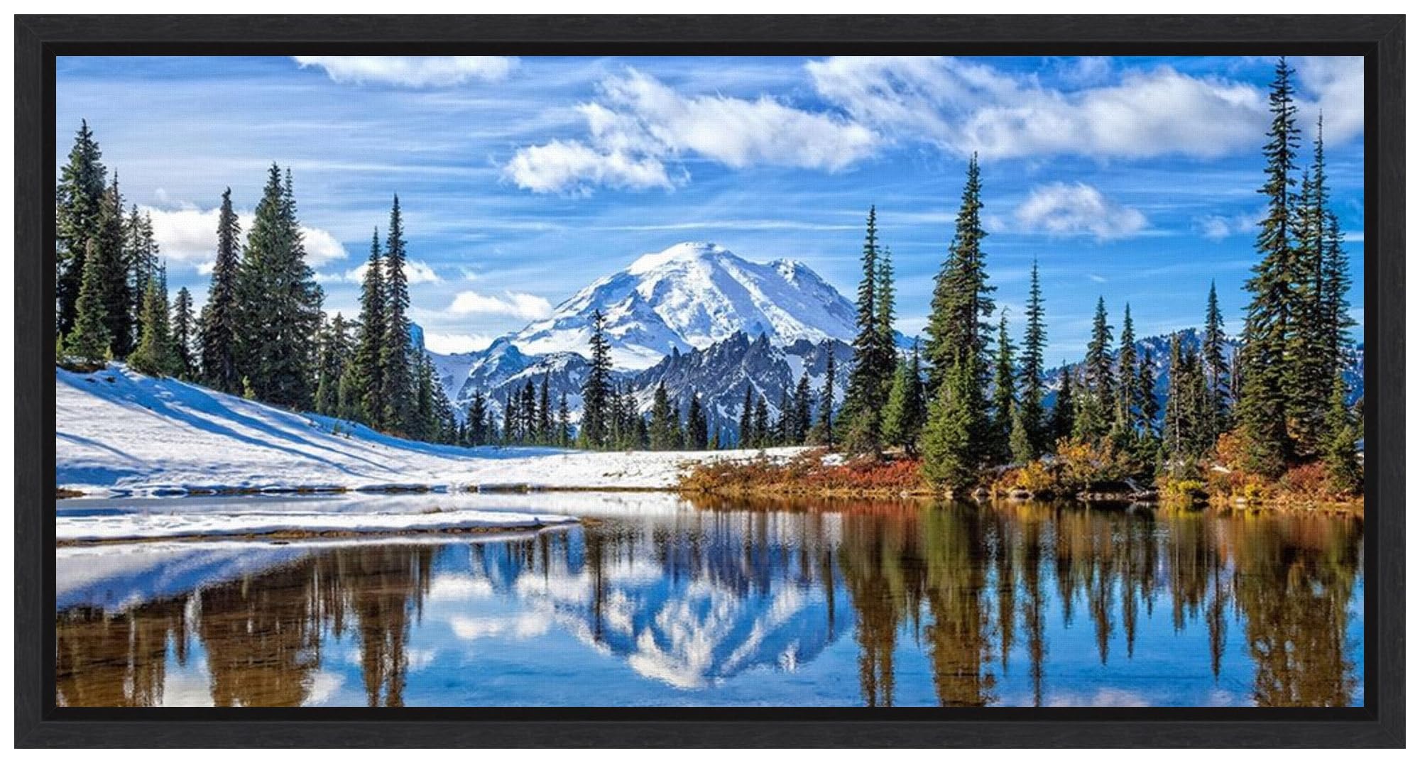 Amanti Art Framed Canvas Wall Art - 14x27 Mt Rainier Vista Landscape Painting by Michael Broom - Modern Framed Wall Decor for Living Room, Bedroom, Bathroom - Perfect for Home, Office & Gift Giving