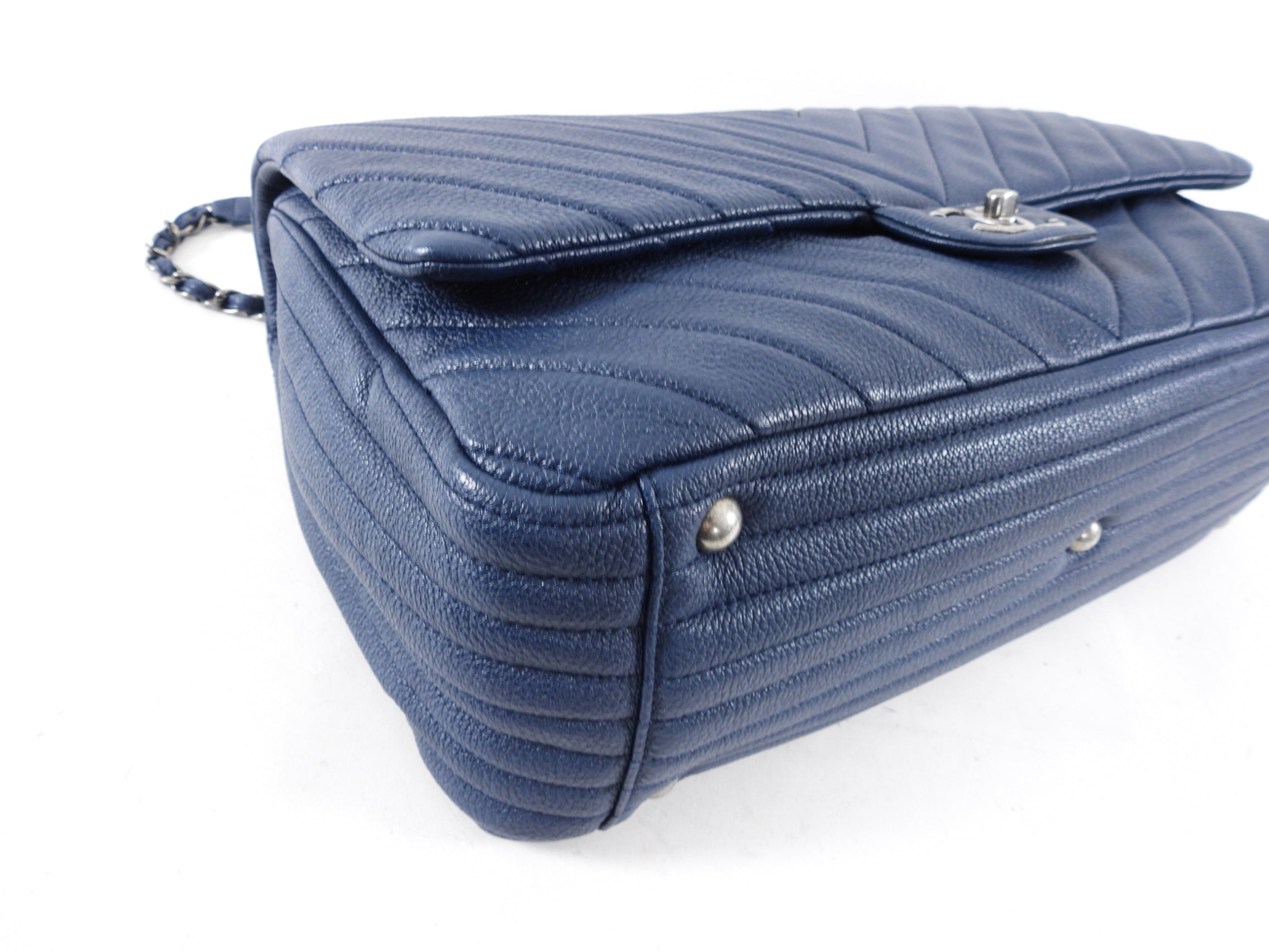 Chanel Navy Blue Chevron Quilted XXL Travel Flap Bag - Luxury Designer Handbag for Women, Spacious Tote for Travel & Everyday Use