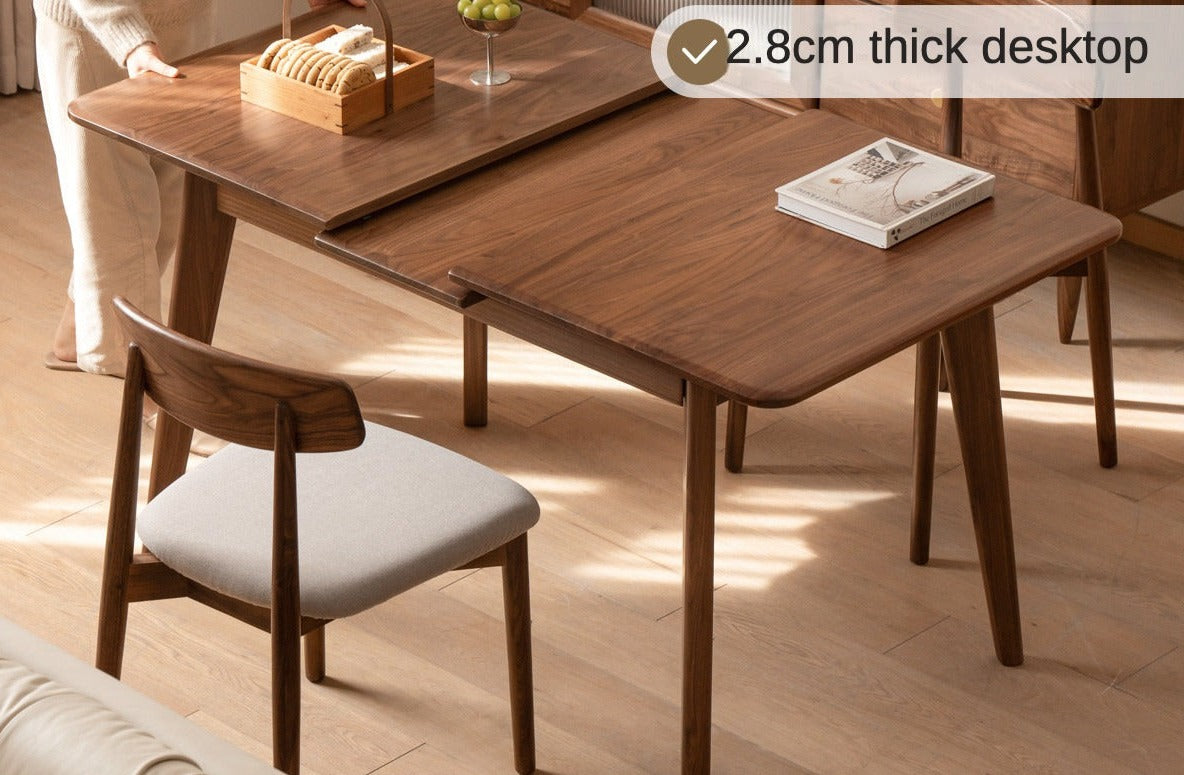 Solid Black Walnut Extendable Dining Table - Expandable Wooden Table for Small Spaces | Perfect for Family Dinners, Entertaining Guests & Space-Saving Home Decor