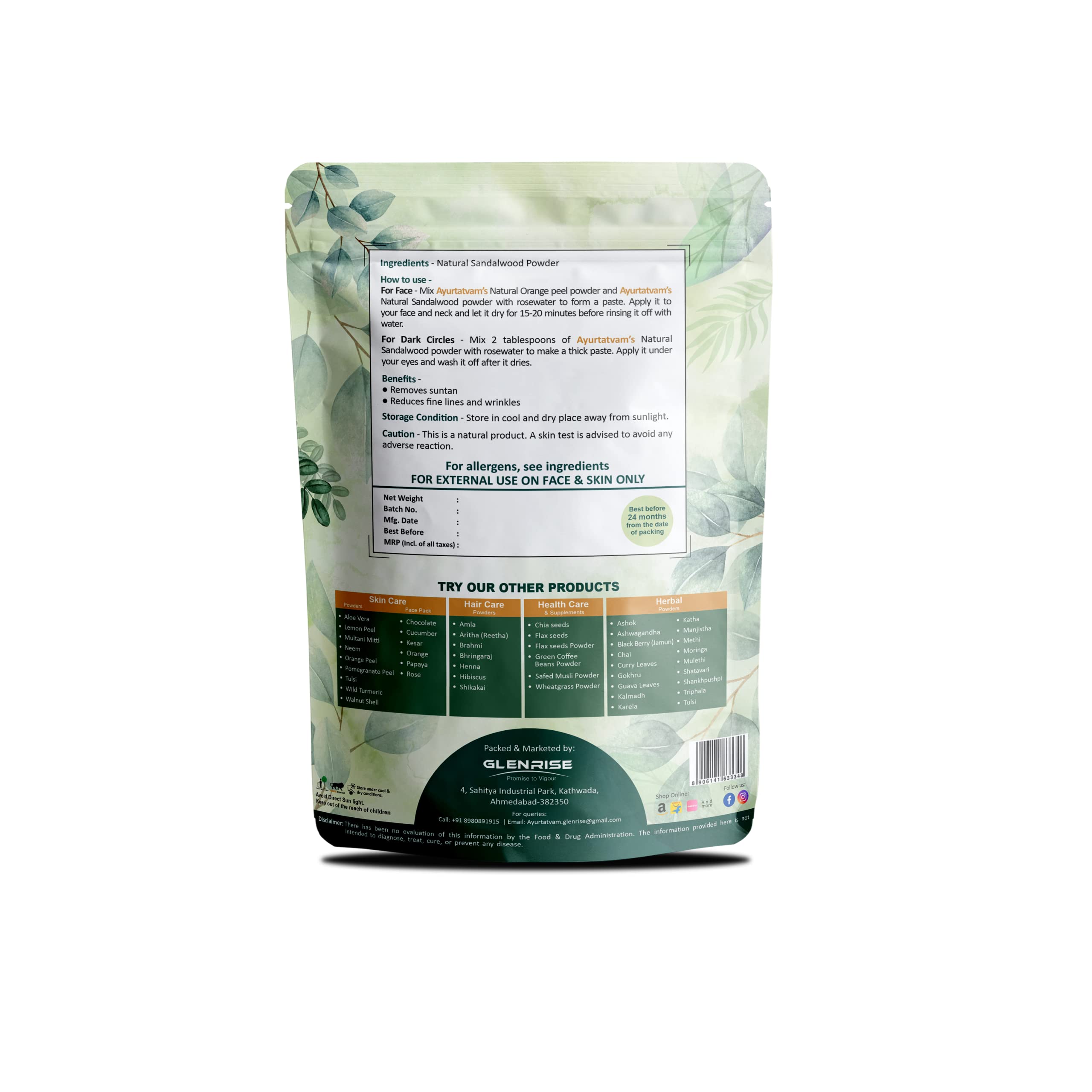 **Ayurtatvam 100% Pure Natural Sandalwood (Chandan) Powder - 100g for Glowing Skin, Face Mask & Ayurvedic Skincare | DIY Beauty, Aromatherapy, Spa & Relaxation**