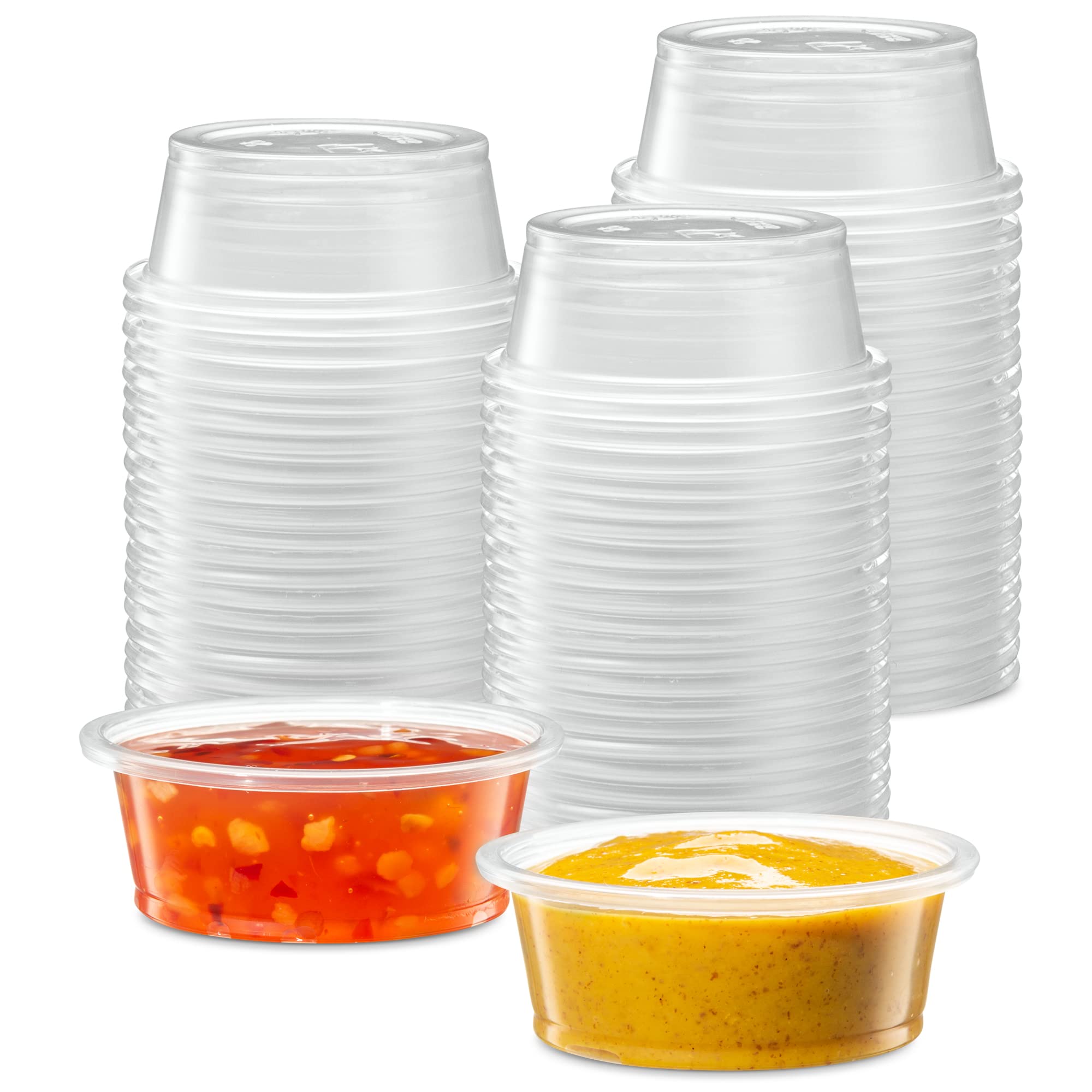 1.5 oz (200 Count) Clear Disposable Plastic Portion Cups - No Lids, Mini Containers for Portion Control, Jello Shots, Meal Prep, Sauces, Crafts & More | Perfect for Parties, Catering, Restaurants & Home Use
