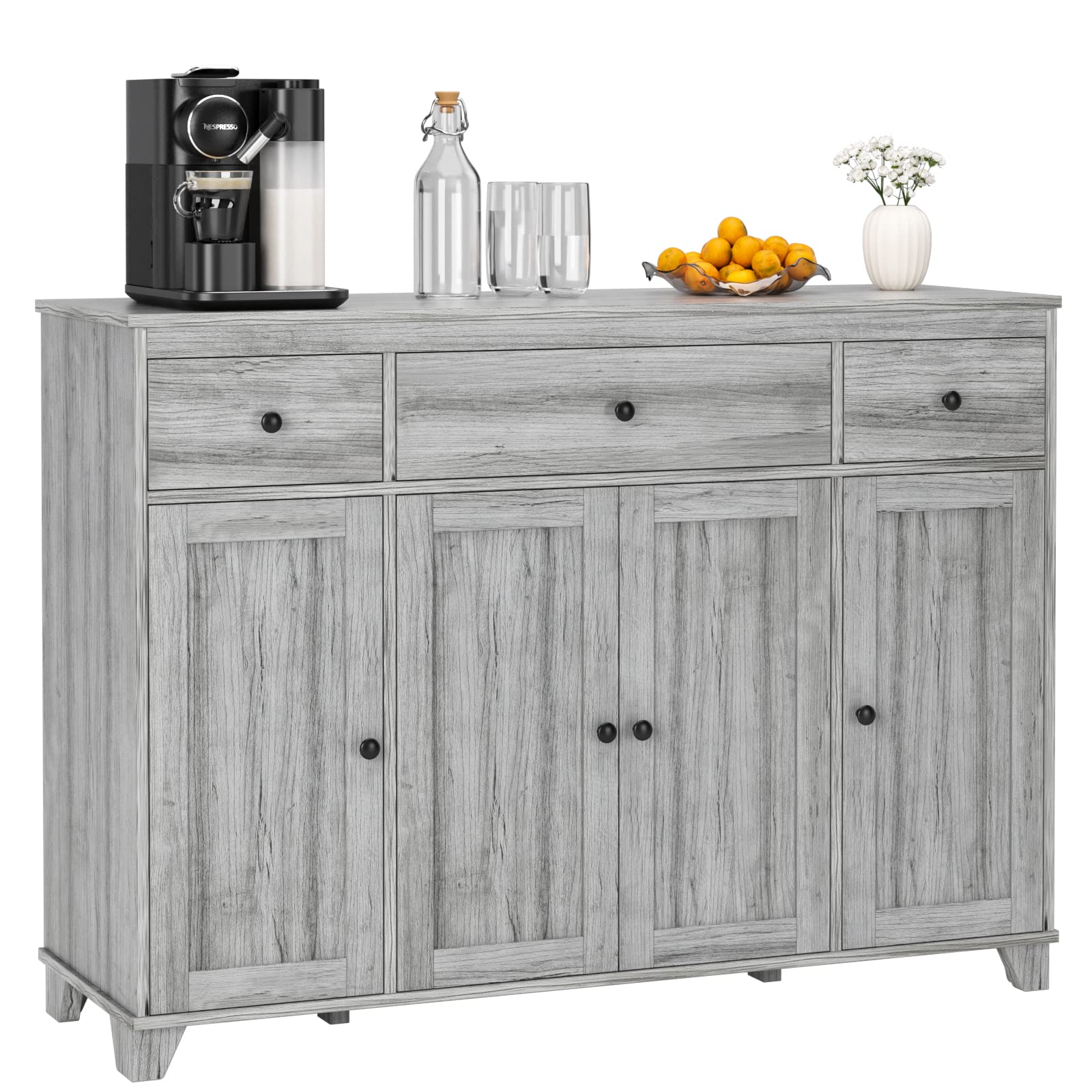 Rustic Farmhouse Buffet Cabinet with 3 Drawers & 4 Doors - 47