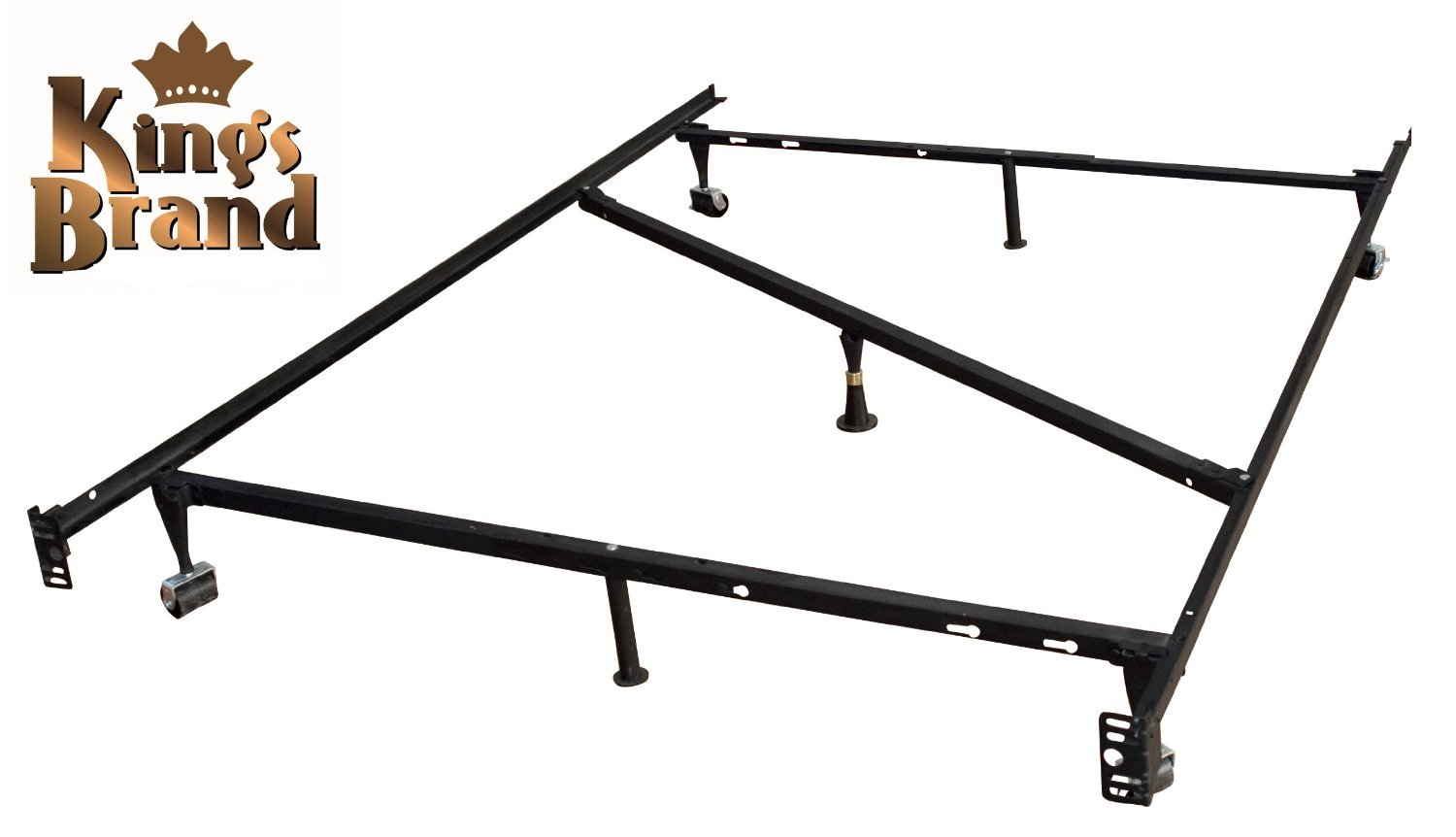 Kings Brand Heavy Duty 7-Leg Adjustable Metal Bed Frame - Queen, Full, Full XL, Twin, Twin XL Size - with Center Support, Rug Rollers, Locking Wheels & 4 Glide Legs - Sturdy Bed Base for Home, Dorm, Guest Room or RV