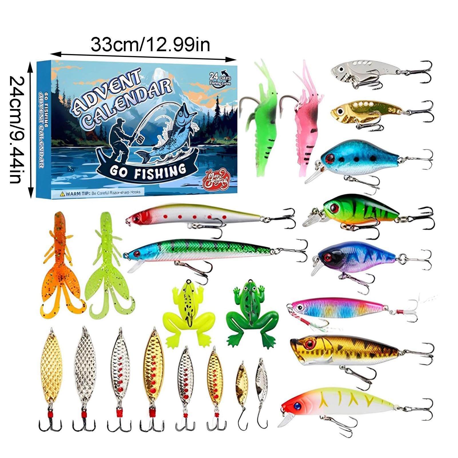 **2024 Fishing Lure Advent Calendar – 24-Day Christmas Countdown Box with Premium Lures | Perfect Gift for Anglers & Fishing Enthusiasts | Ideal for Holiday Stocking Stuffers & Festive Fishing Fun**