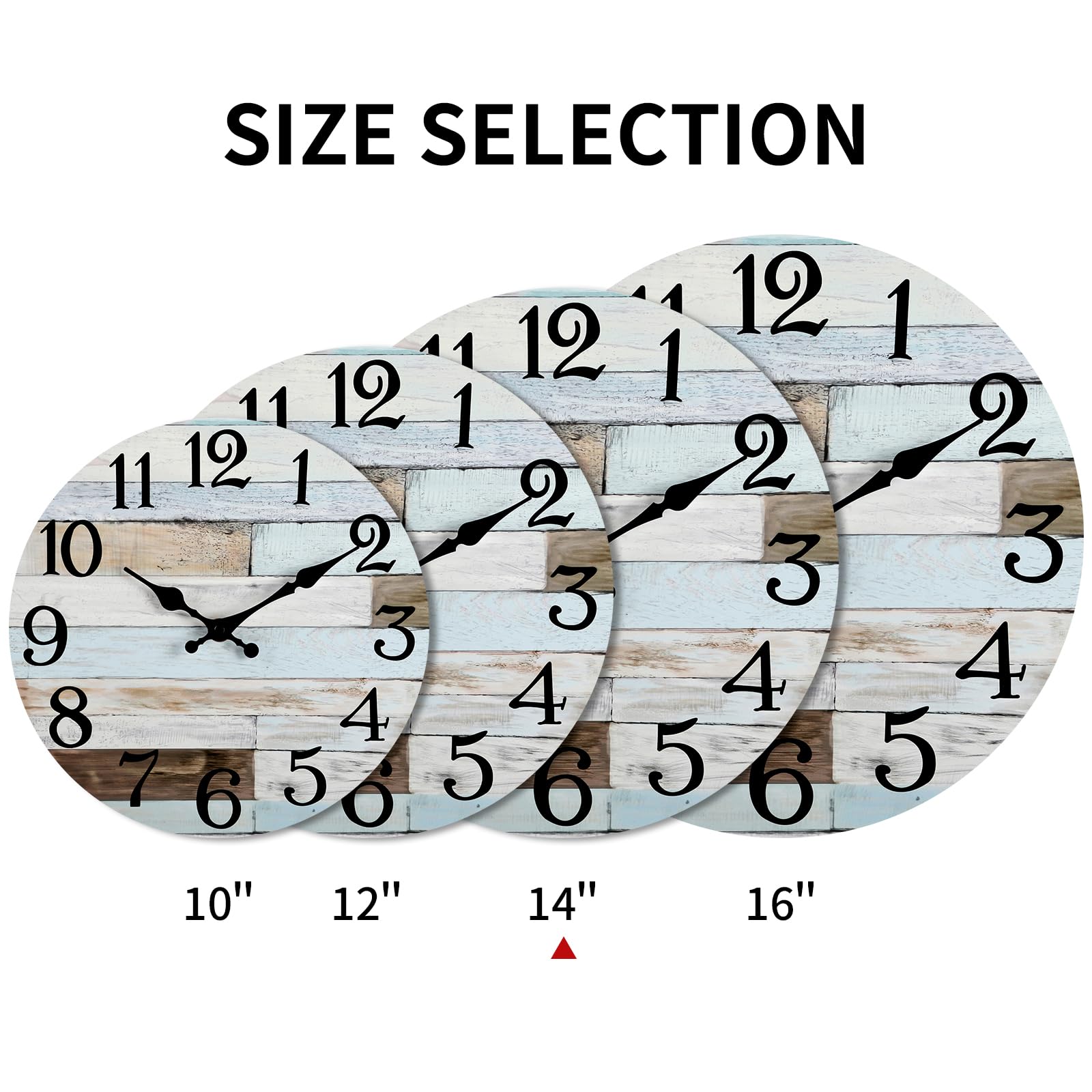14 Inch Silent Non-Ticking Wall Clock - Battery Operated Coastal Country Style Decorative Clock for Living Room, Kitchen, Bedroom, Bathroom & Laundry Room - Perfect for Home, Office and Farmhouse Decor