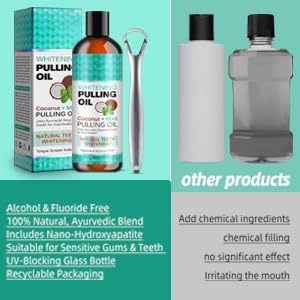 Organic Coconut Mint Oil Pulling Mouthwash with Tongue Scraper - Natural Teeth Whitening, Fresh Breath & Gum Health Support - 8 fl oz for Daily Oral Hygiene & Detox
