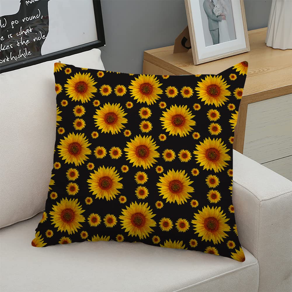 18x18 Inch Sunflower Printed Square Throw Pillow Covers - Decorative Personalized Flower Cushion Cases for Sofa, Couch & Bed - Perfect for Living Room, Bedroom & Home Decor