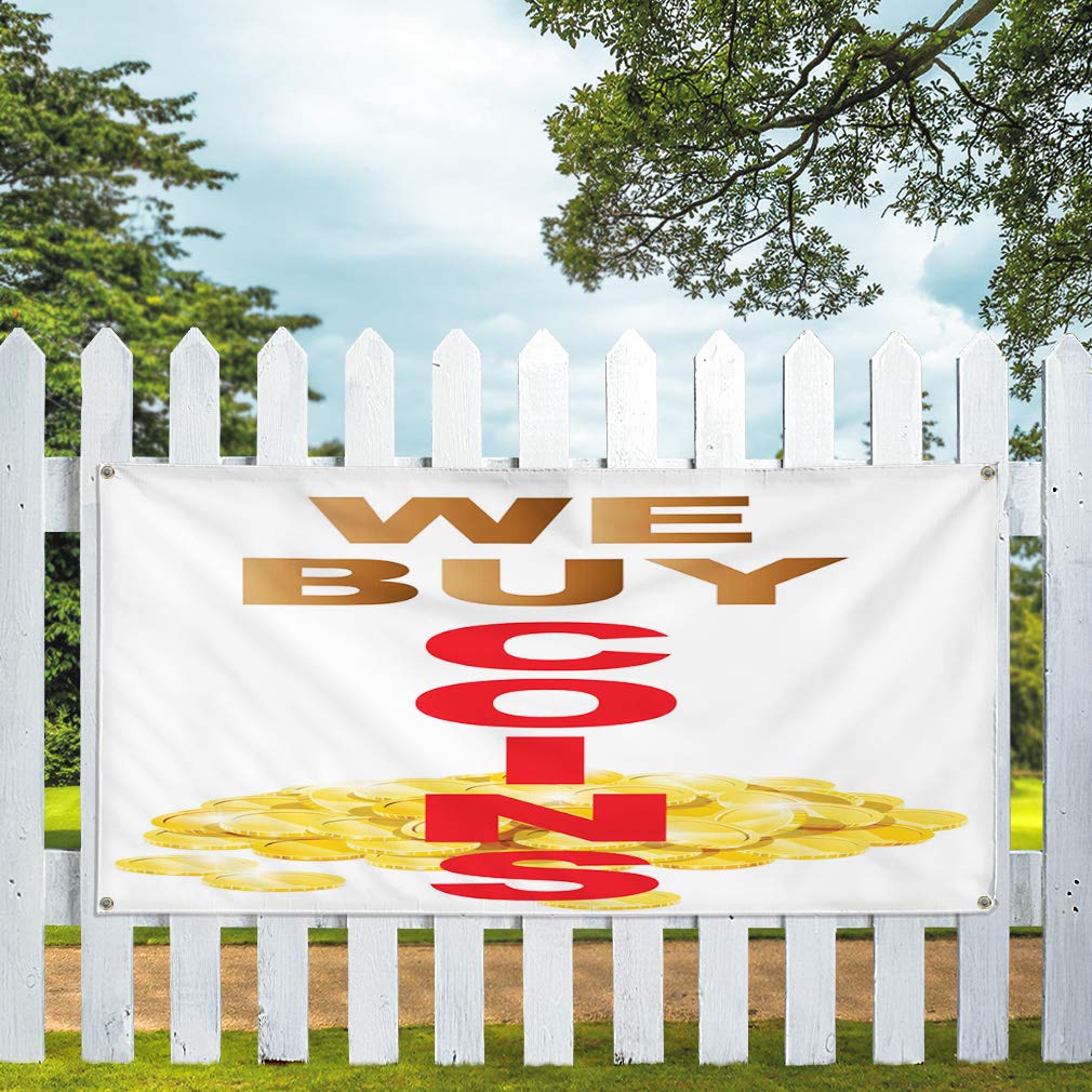 Durable 60x144 Inches Vinyl Banner with 10 Grommets - Weatherproof Outdoor Business Sign for Coin Shops, Yard Sales & Industrial Use | Heavy-Duty White Commercial Banners for Advertising & Events