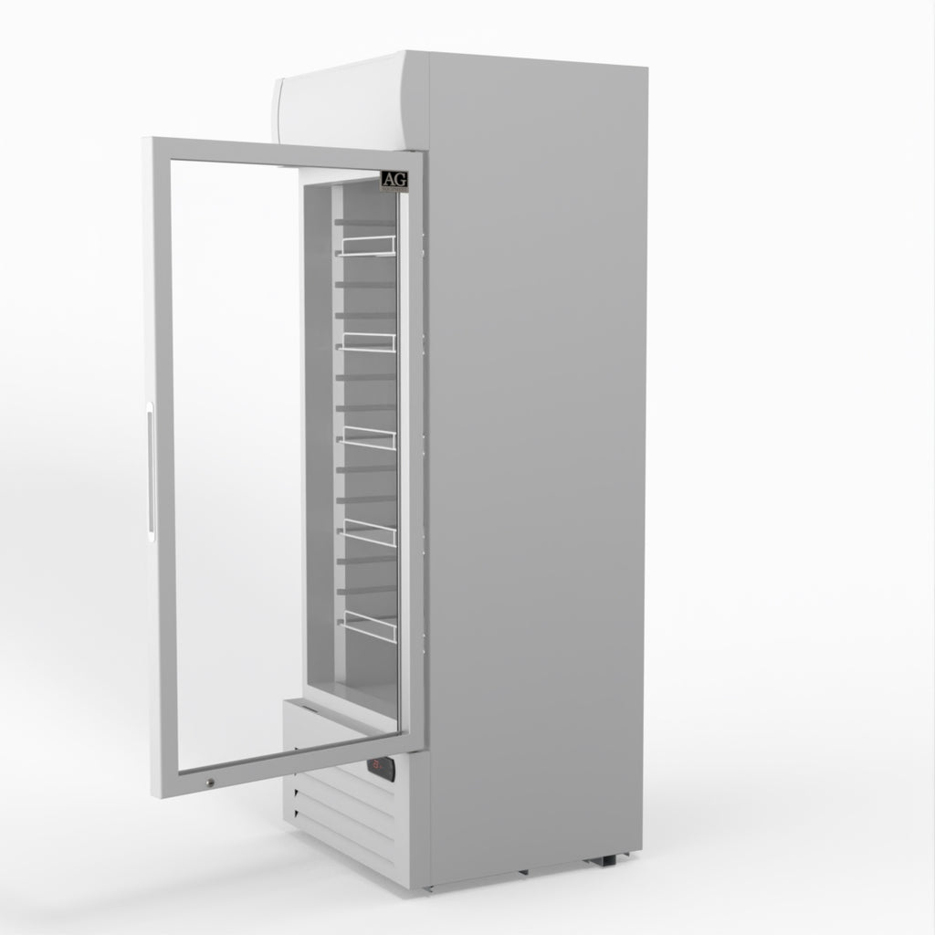 AG 515L Upright Glass Door Display Refrigerator - White Commercial Drink Cooler with LED Light Box - Perfect for Restaurants, Bars, and Retail Stores