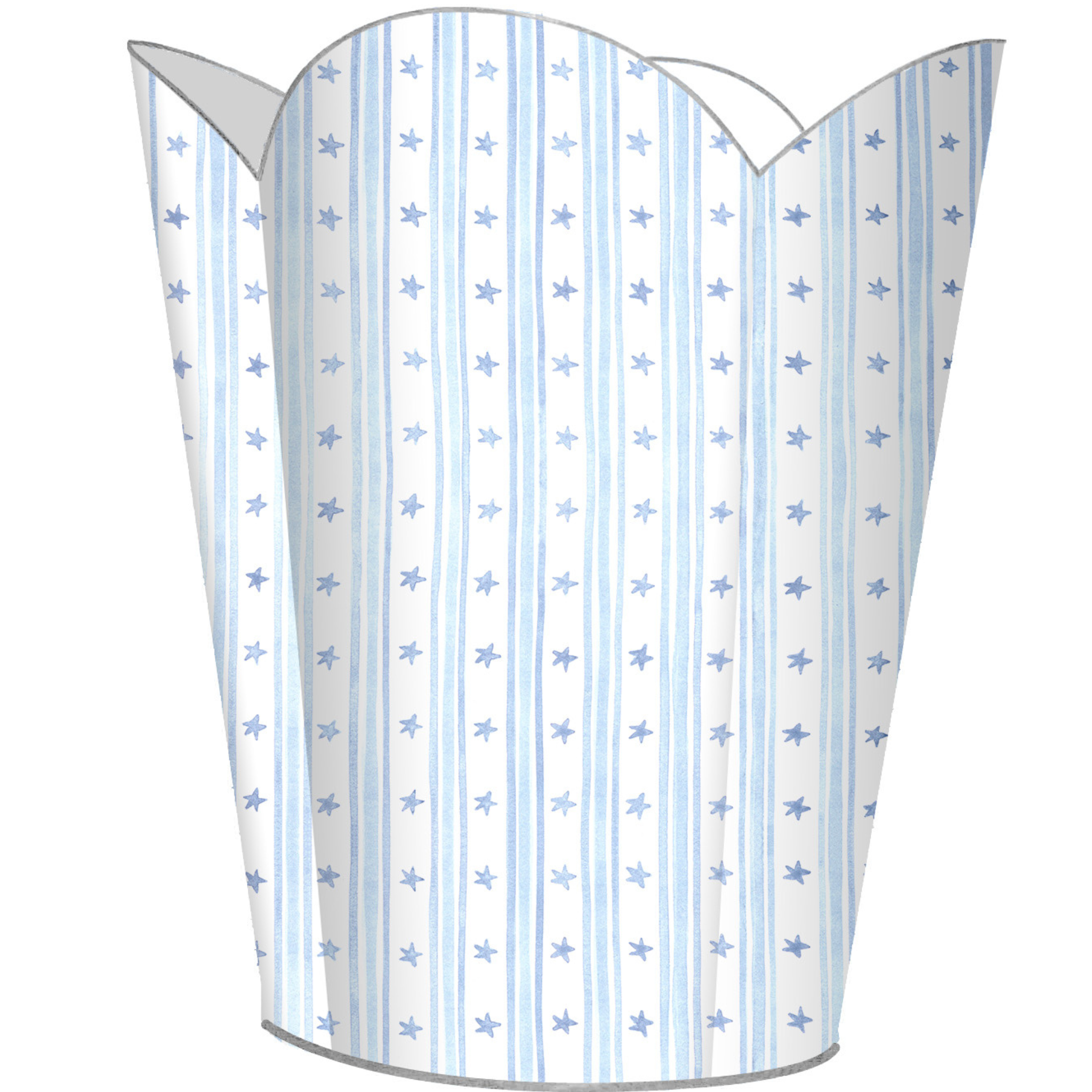 Blue Wavy Stars & Stripes Wastepaper Basket with Optional Tissue Box Cover - Patriotic Trash Can for Home, Office & Classroom Decor