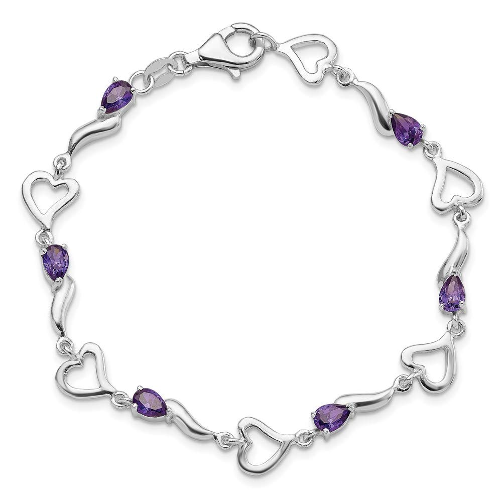 925 Sterling Silver Amethyst Heart Bracelet for Women - Elegant Fine Jewelry Gift for Her, 7 Inch - Perfect for Valentine's Day, Anniversary & Special Occasions