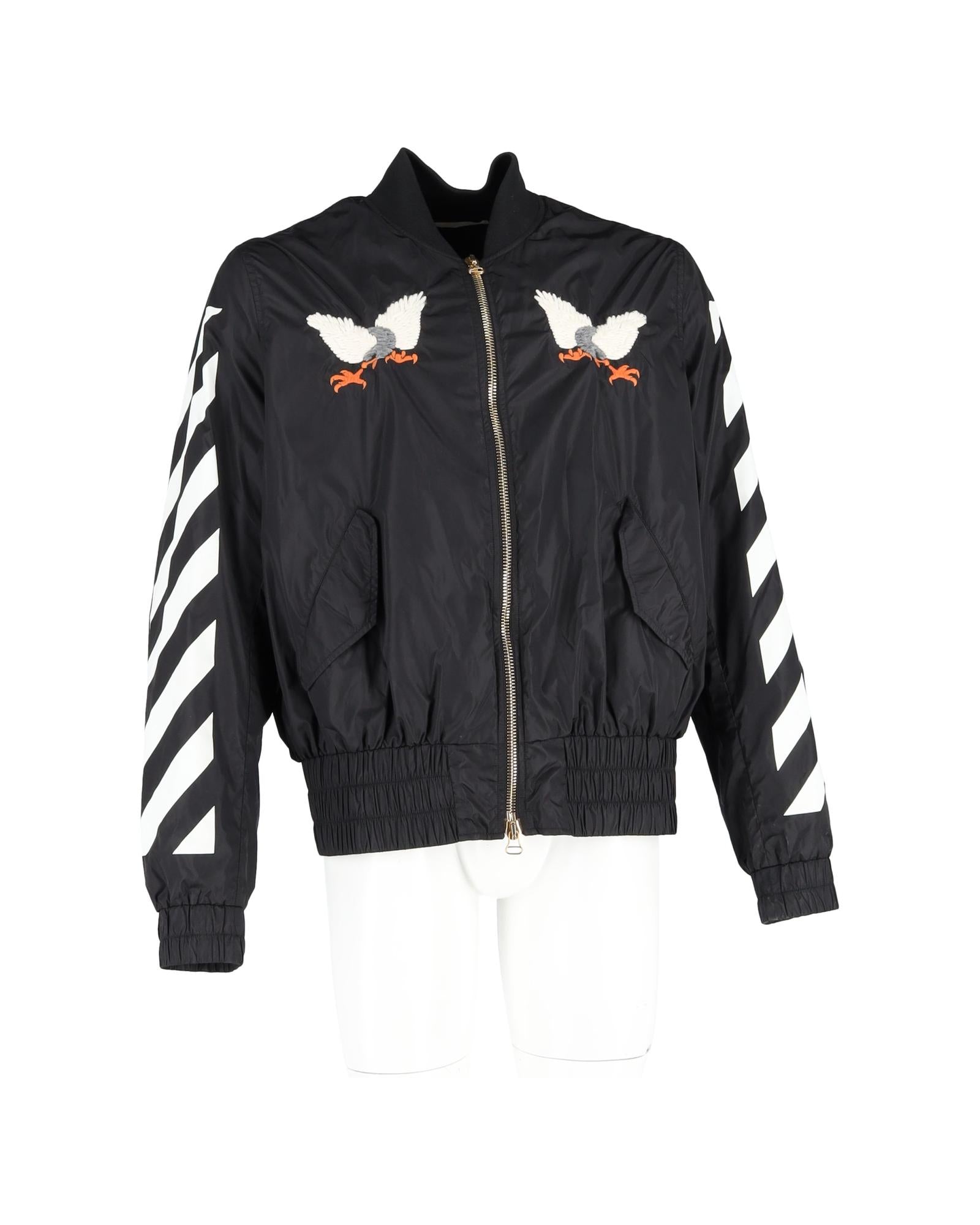Stylish Men's Bomber Jacket with Bird Embroidery - Lightweight Windbreaker for Outdoor Activities & Casual Wear