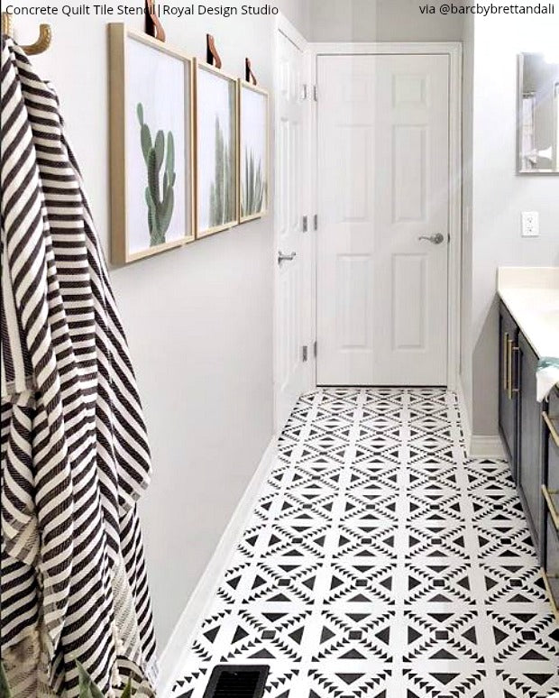 Concrete Quilt Tile Stencil - DIY Cement Floor & Wall Stenciling Kit for Home Decor - Perfect for Patios, Basements, and Garage Floors
