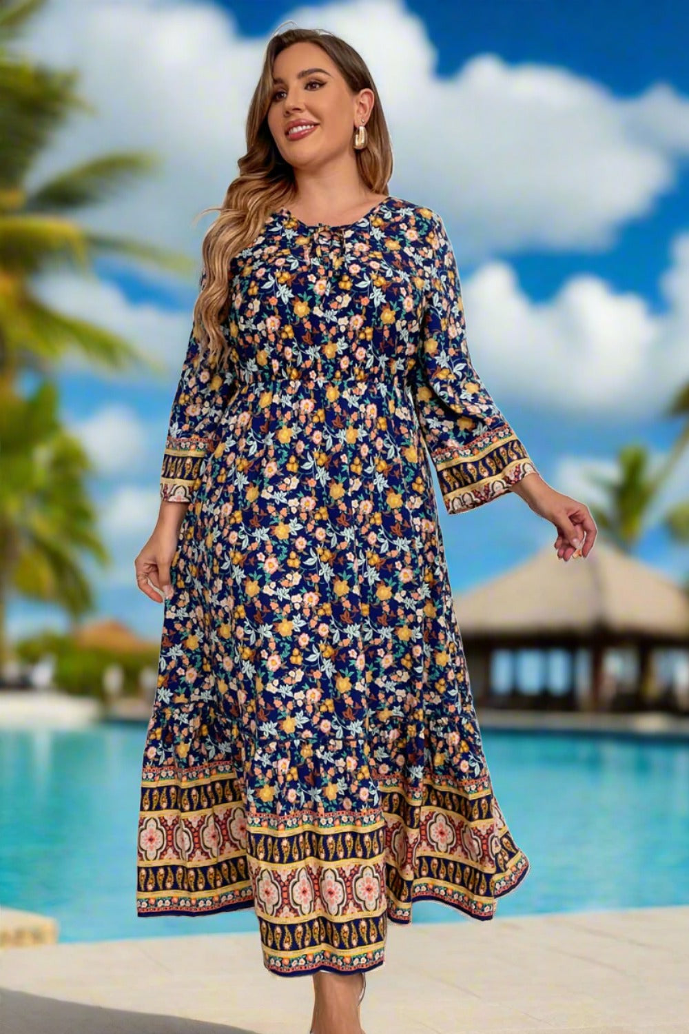 Plus Size Boho Beach Maxi Dress for Women - Flowy Long Summer Dress with Pockets - Perfect for Vacations, Beach Parties & Casual Outings