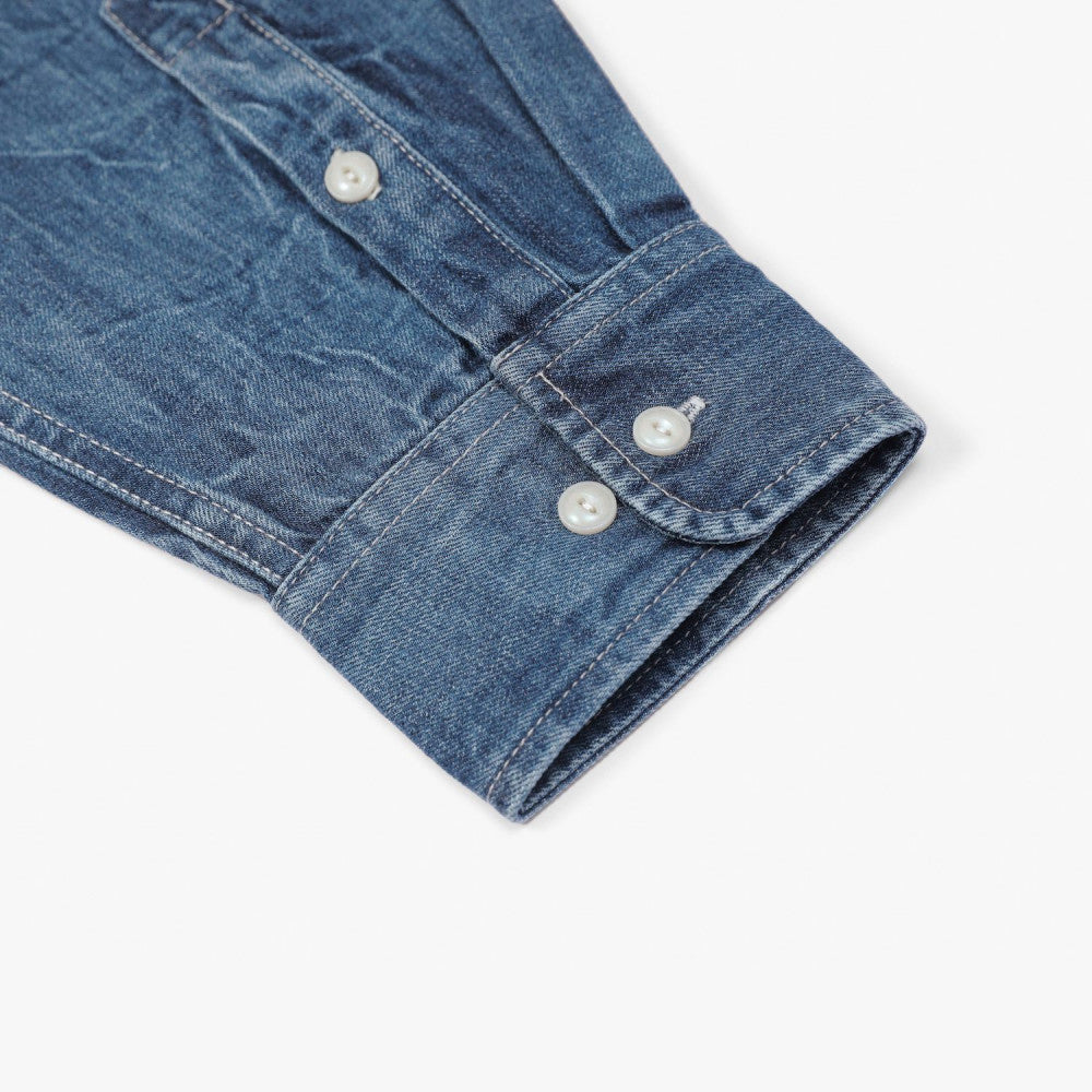 MADNESS Crinkled Washed Denim Shirt Jacket for Men - Indigo Blue Distressed Vintage Style - Perfect for Casual Outfits, Streetwear & Layering