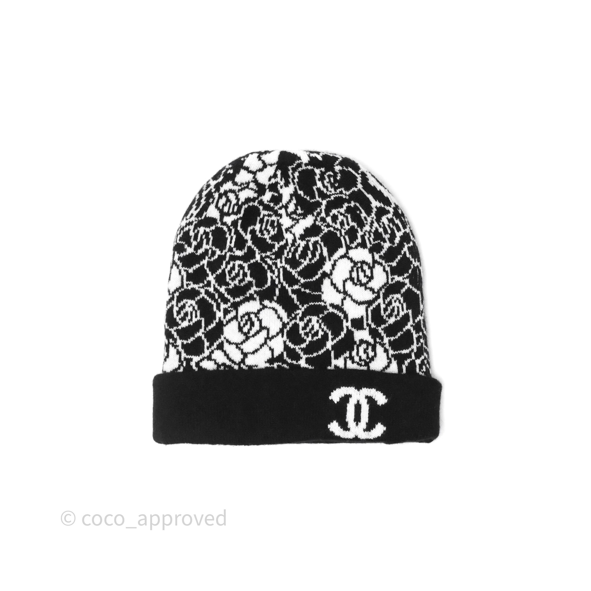 Chanel Cashmere Printed Knit Beanie Hat - Luxury Winter Warm Soft Unisex Fashion Accessory for Women & Men - Perfect for Skiing, Snowboarding & Cold Weather Outfits