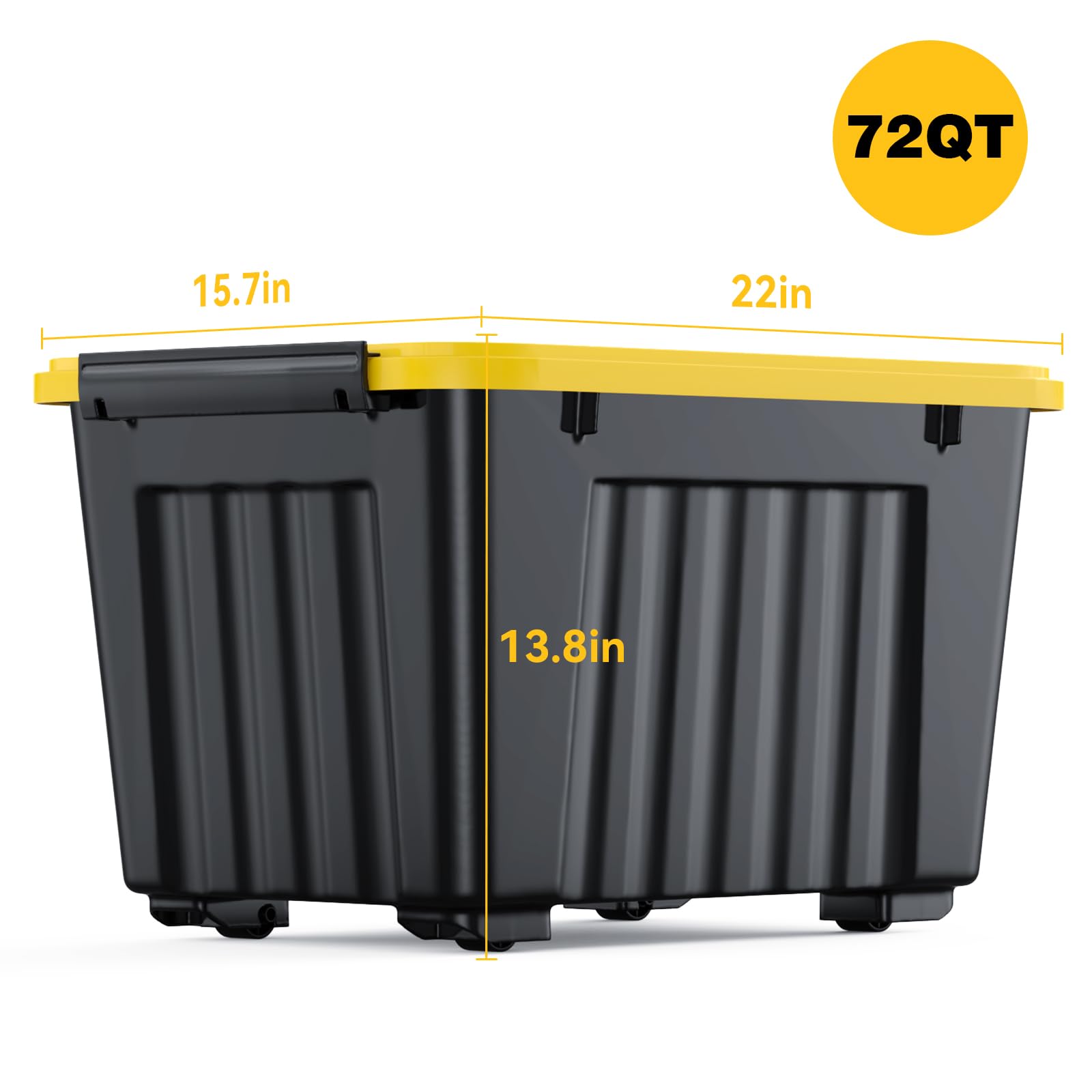Nazhura 72-Quart Plastic Storage Bins (6-Pack) - Stackable, Nestable Organizing Containers with Secure Latching Buckles & White Lids - Large Storage Boxes for Home, Office, Garage Organization (Black/Yellow) - Perfect for Seasonal Decor, Toys, Clothes & Household Items Storage