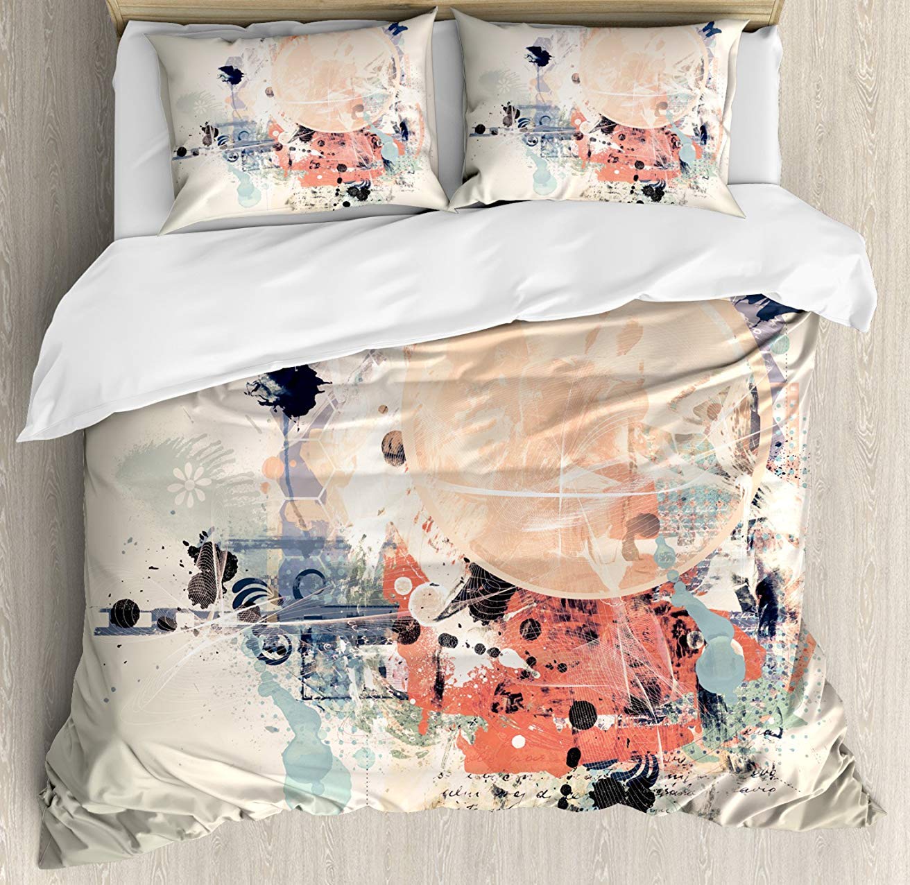 Abstract 3-Piece King Size Bedding Set - Grunge Textured Mix Collage Duvet Cover with 2 Pillowcases for Kids, Teens & Adults | Cozy Home Decor for Modern Bedrooms