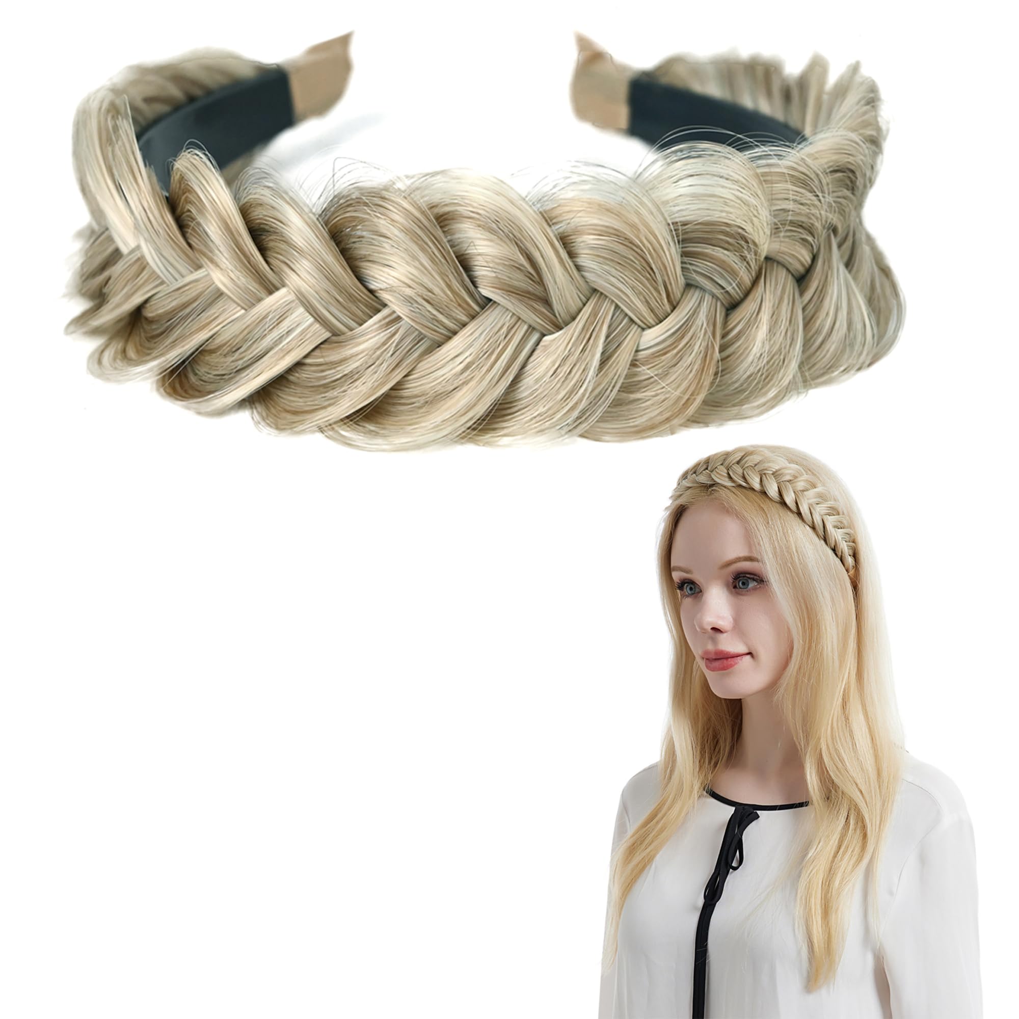 Fashionable Wide Braided Headband Hoop - Elastic Non-Slip Hair Accessories for Women & Girls (Gold Brown) | Perfect for Workouts, Yoga, and Everyday Styling
