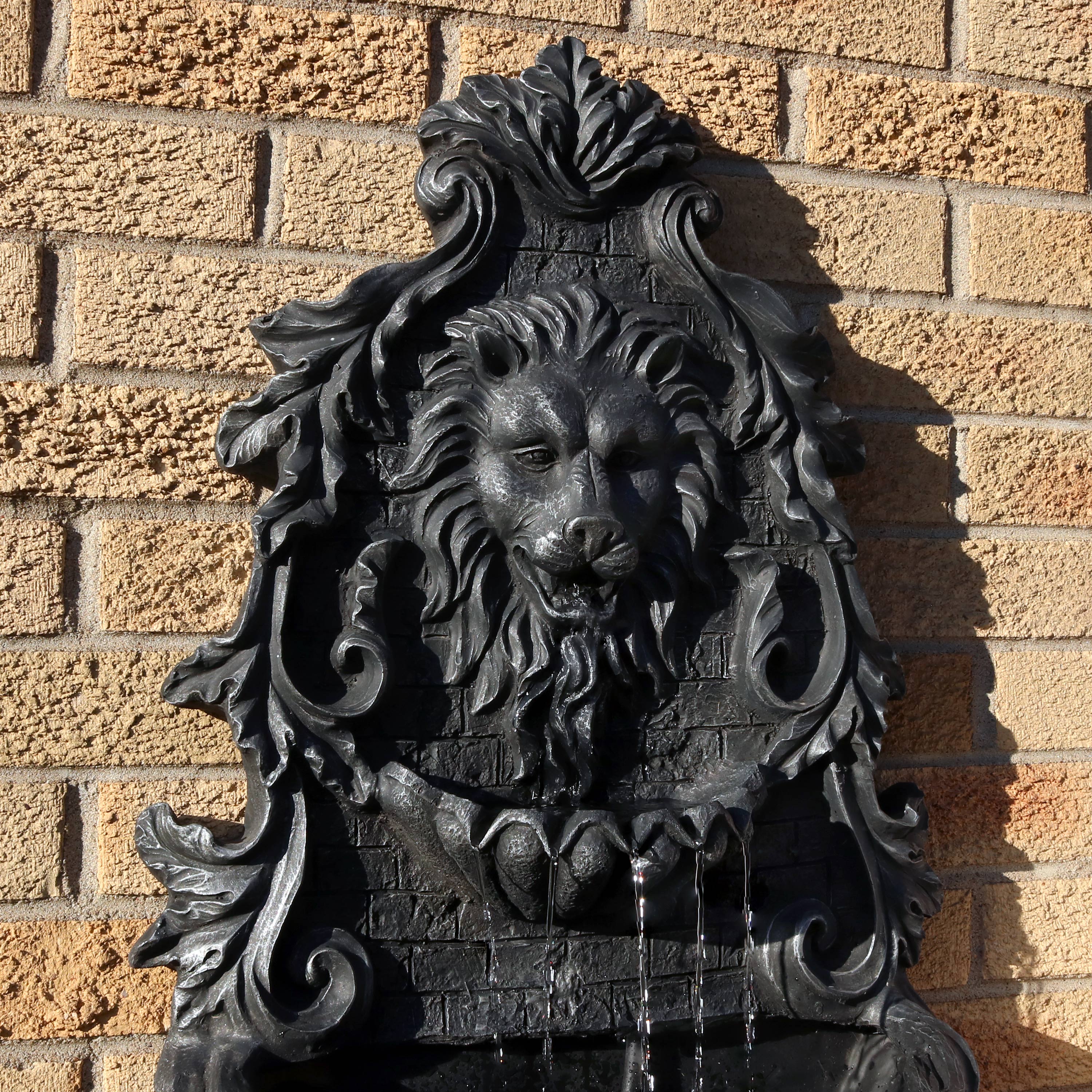 Sunnydaze Stoic Courage Lion Head Solar Fountain with Battery Backup - Outdoor Garden Decor, Patio Water Feature for Yard & Landscape