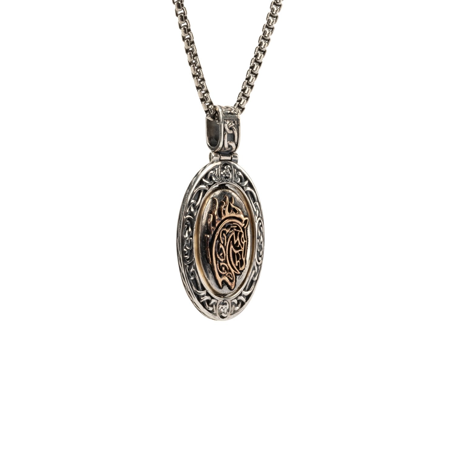 Silver & Bronze Reversible Horse Spinner Pendant Necklace - Elegant Equestrian Jewelry for Women - Perfect for Horse Lovers, Gifts & Everyday Wear