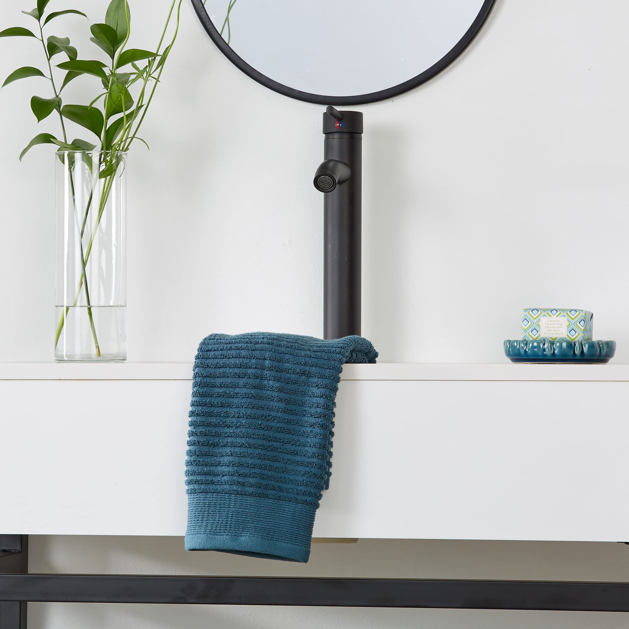 100% Cotton Ribbed Terry Bath Towels - Super Absorbent & Quick-Dry Plush Hand Towels 4-Pack, Light Grey | Rori Collection | Perfect for Bathroom, Spa, Gym & Travel