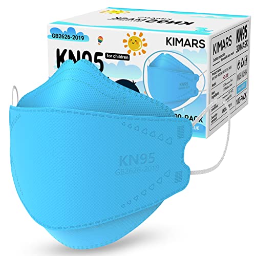 KIMARS Kids KN95 Face Masks 100 Pack - Disposable, Breathable & Comfortable Protective Masks for Children (Blue) - Ideal for School, Travel & Public Safety