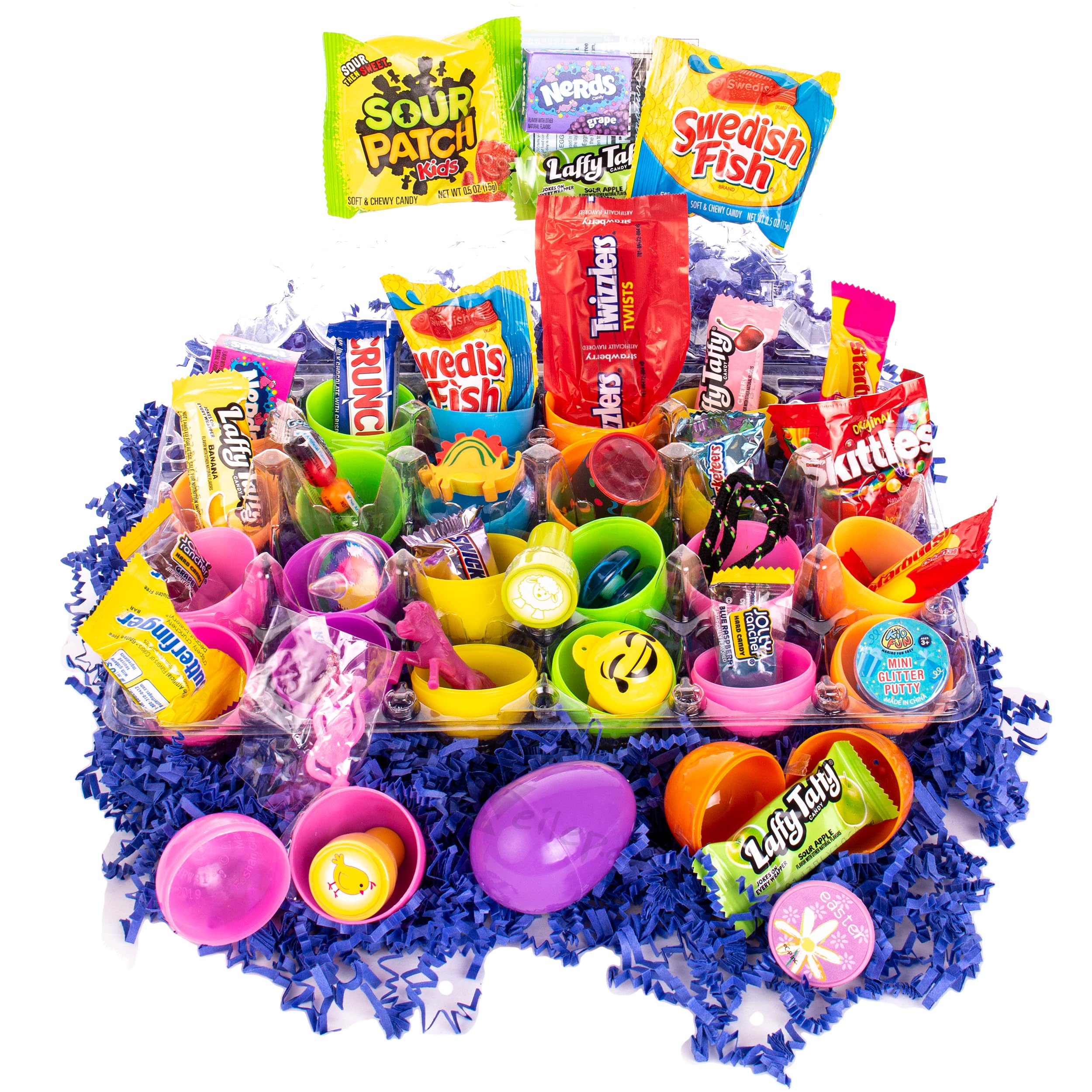 125 Bulk Pre-Filled Solid Easter Eggs for Easter Egg Hunt - Assorted Candy Chocolate & Small Toys - Perfect for Kids Party, Classroom Activities & Holiday Events