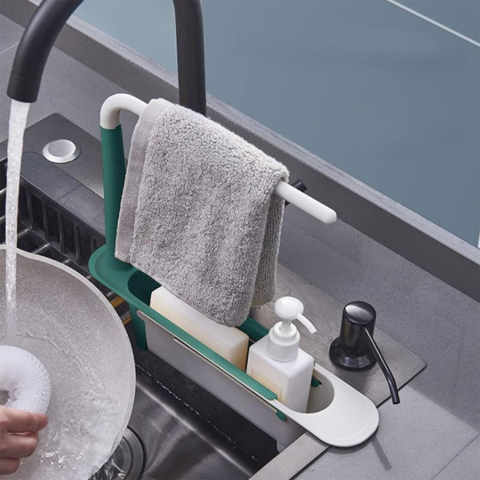 Stainless Steel Retractable Kitchen Sink Organizer - Expandable Drain Rack, Dish Towel & Sponge Holder for Countertop - Perfect for Small Kitchen Organization & Space Saving
