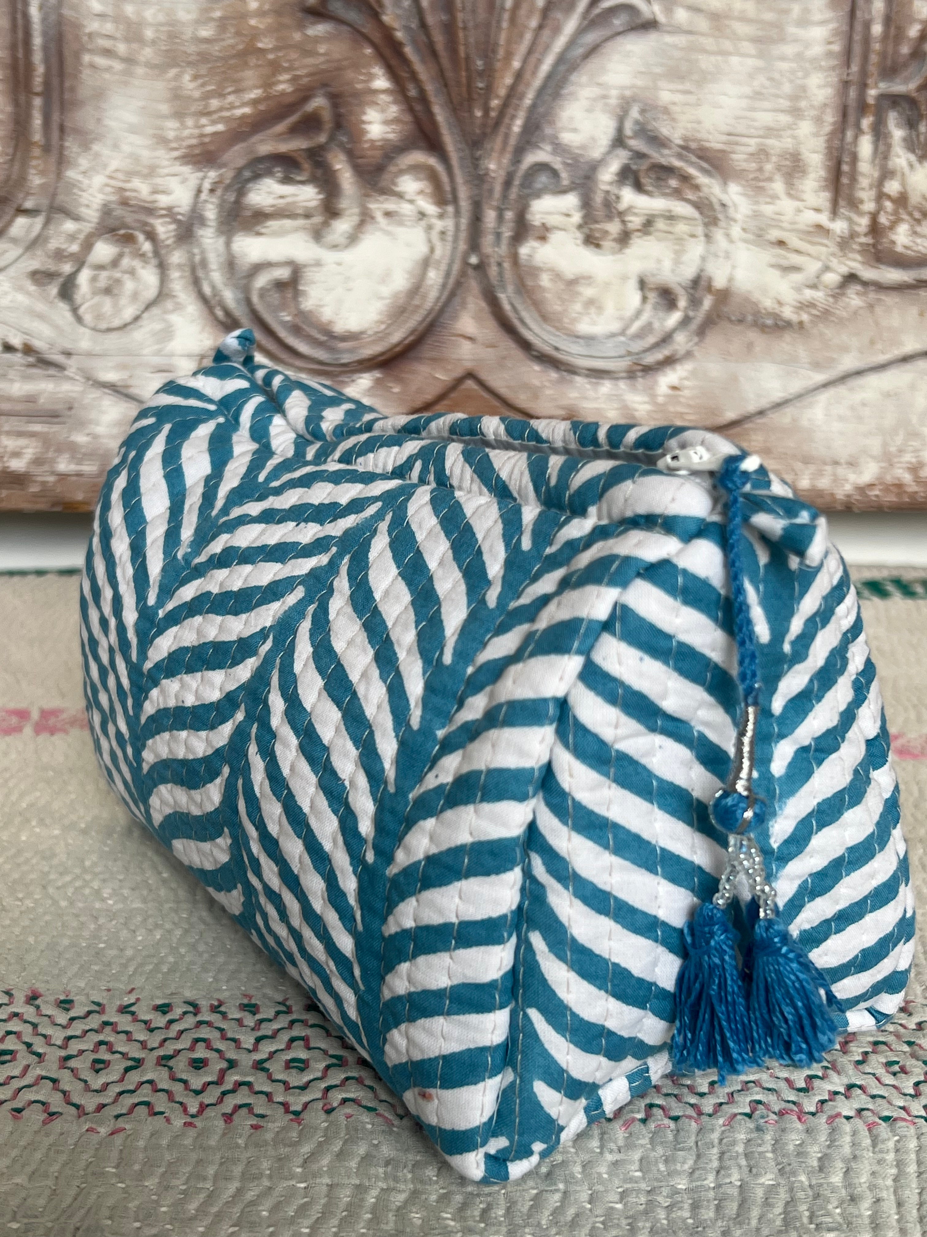Organic Cotton Cosmetic & Makeup Bags - Handmade Block Printed Toiletry Pouches (3 Sizes) - Perfect for Travel, Gym & Daily Beauty Organization