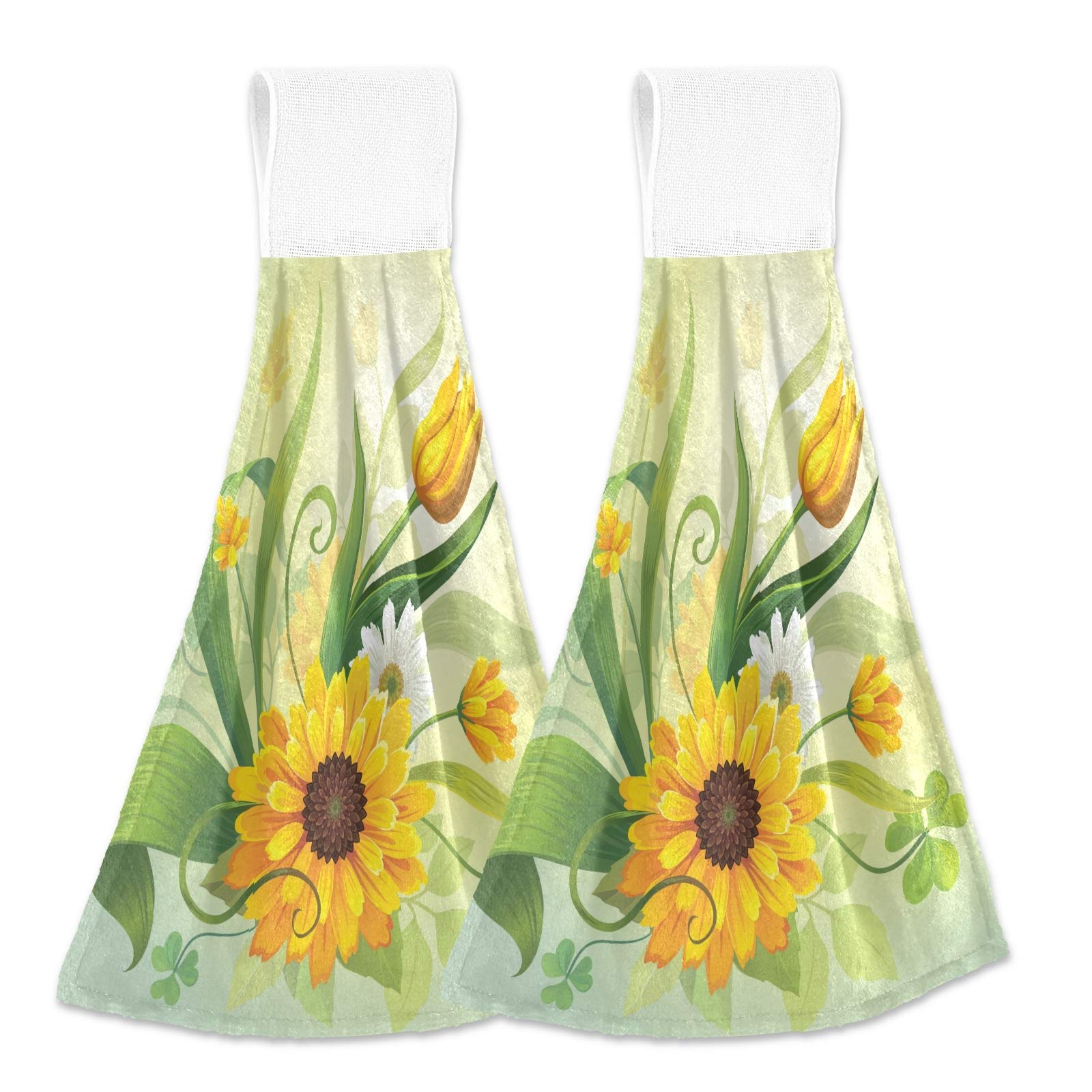 Boccsty 2-Pack Sunflower Hanging Kitchen Towels - Farmhouse Hand & Bath Towels for Kitchen, Bathroom Decor - Yellow Floral Tea Towels for Farmhouse, Tabletop & Home Decoration - Perfect for Farmhouse Style Kitchens, Rustic Bathrooms & Country Home Decor