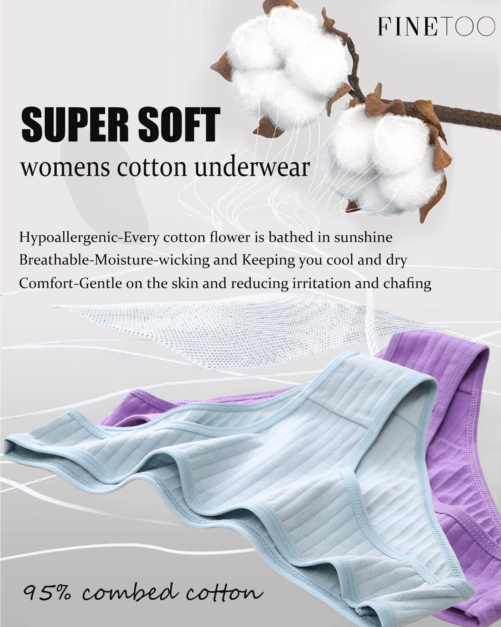 FINETOO 9 Pack Women's Cotton Underwear - Sexy Low Rise Ribbed Hipster Panties, Breathable Soft Bikini Briefs, Cheeky Underwear for Women Sizes S-XXXL | Perfect for Everyday Wear, Lounge & Sleep