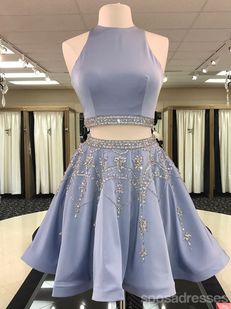 Elegant Open Back Grey Beaded Two-Piece Homecoming Dress for Women - Perfect for Prom, Party & Special Occasions | CM460