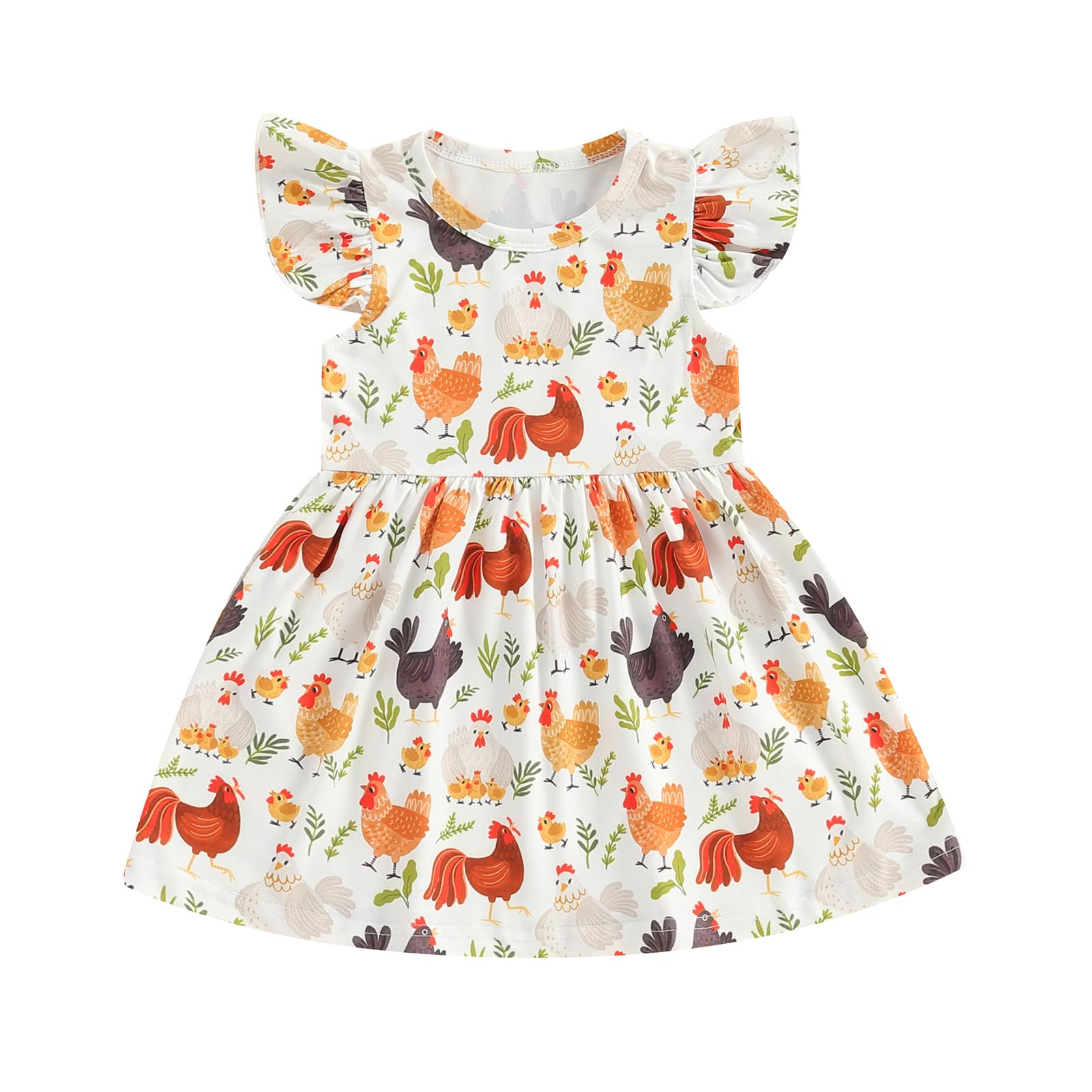 Cute Farm Chicken Flutter Sleeve A-Line Sundress for Toddler Girls - Spring Summer Casual Kids Dress for Playdates, Birthday Parties & Outdoor Adventures
