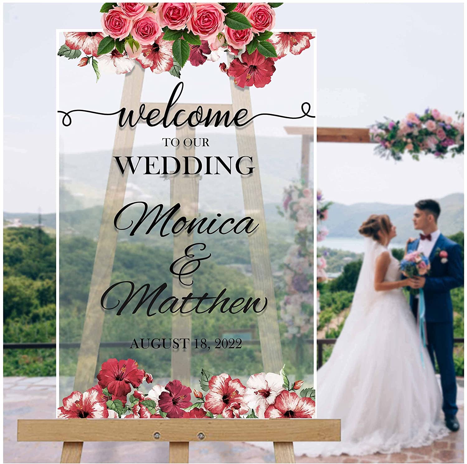 Custom Floral Welcome Wedding Sign - Personalized 'To Our Wedding' Reception Banner - 10