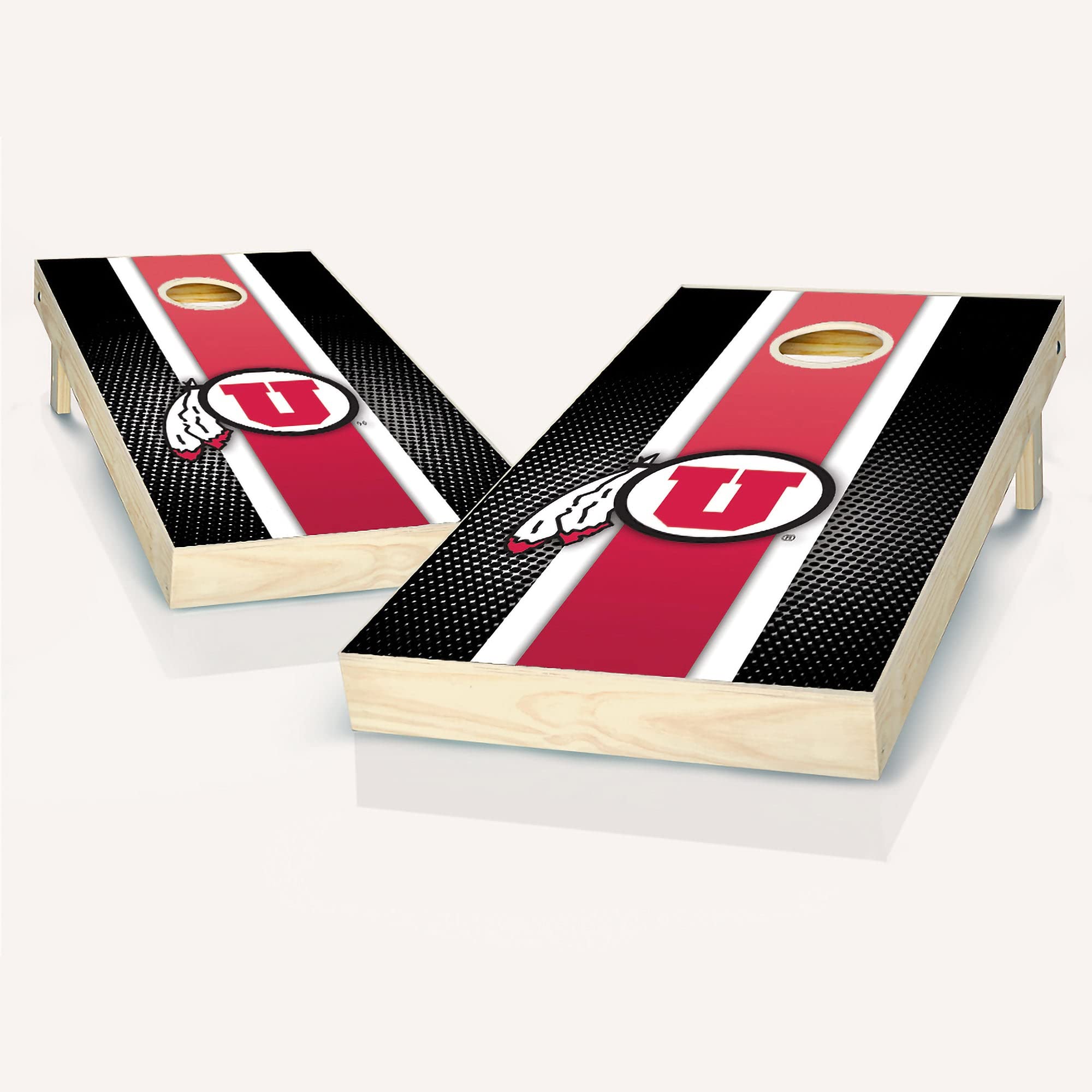 Premium Utah Stripe Cornhole Game Set - 2 Wooden Boards & 8 Bean Bags for Outdoor Lawn Games, Tailgating, and Backyard Fun