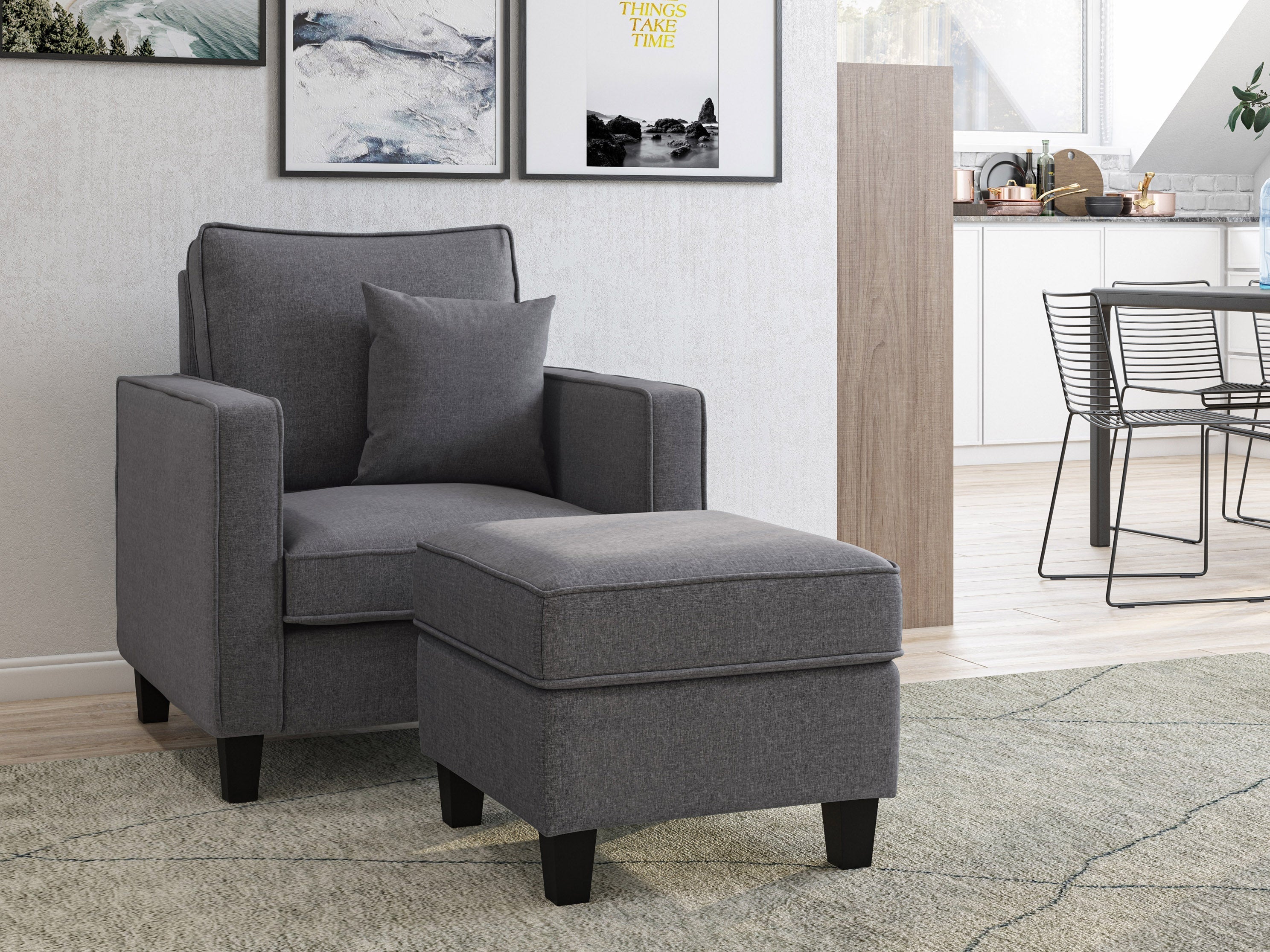 Grey Fabric Storage Ottoman with Lift Top - Versatile Footrest, Coffee Table & Extra Seating for Living Room, Bedroom & Home Decor