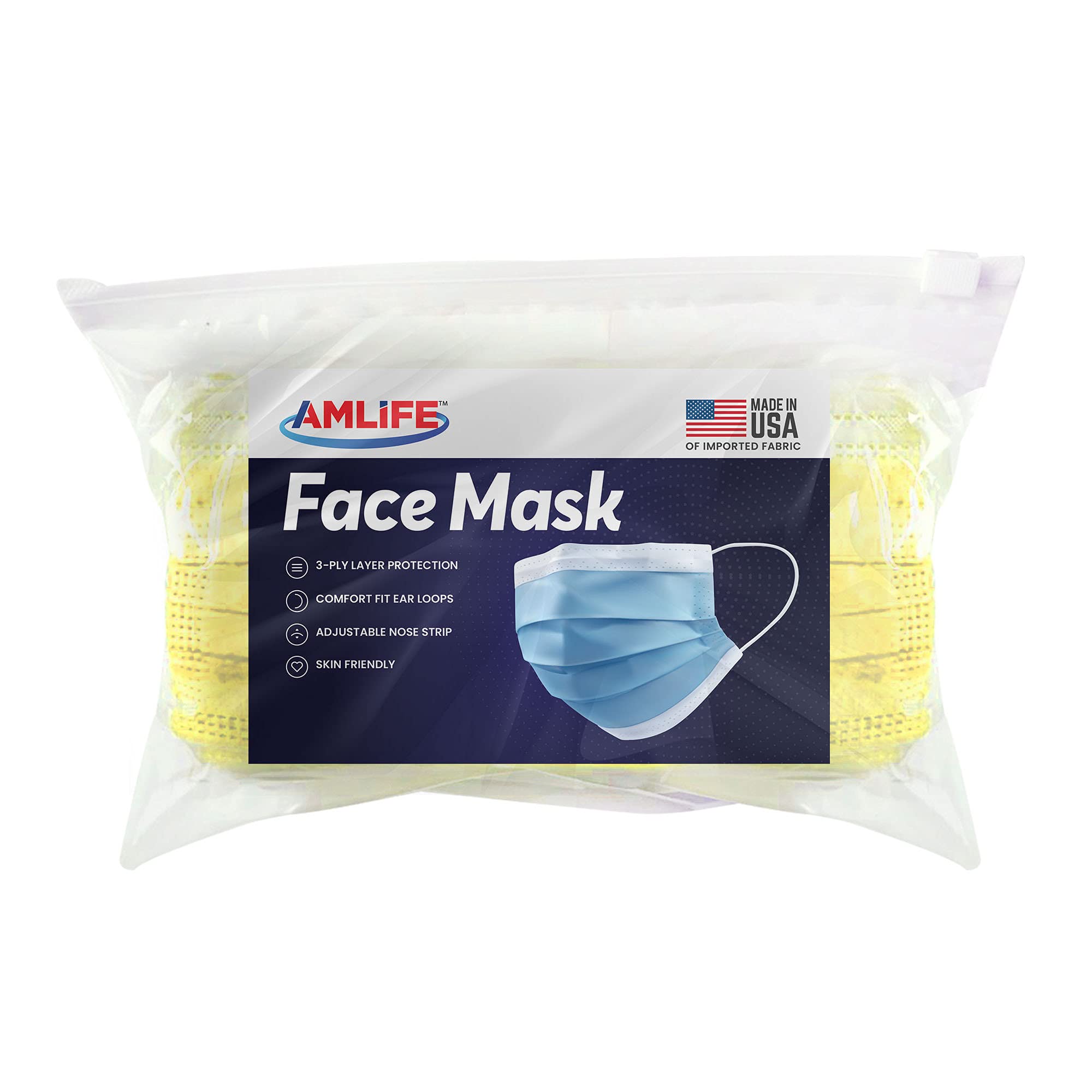 AMLIFE 3-Ply Disposable Face Masks 500-Pack - Yellow for Daily Protection & Travel
